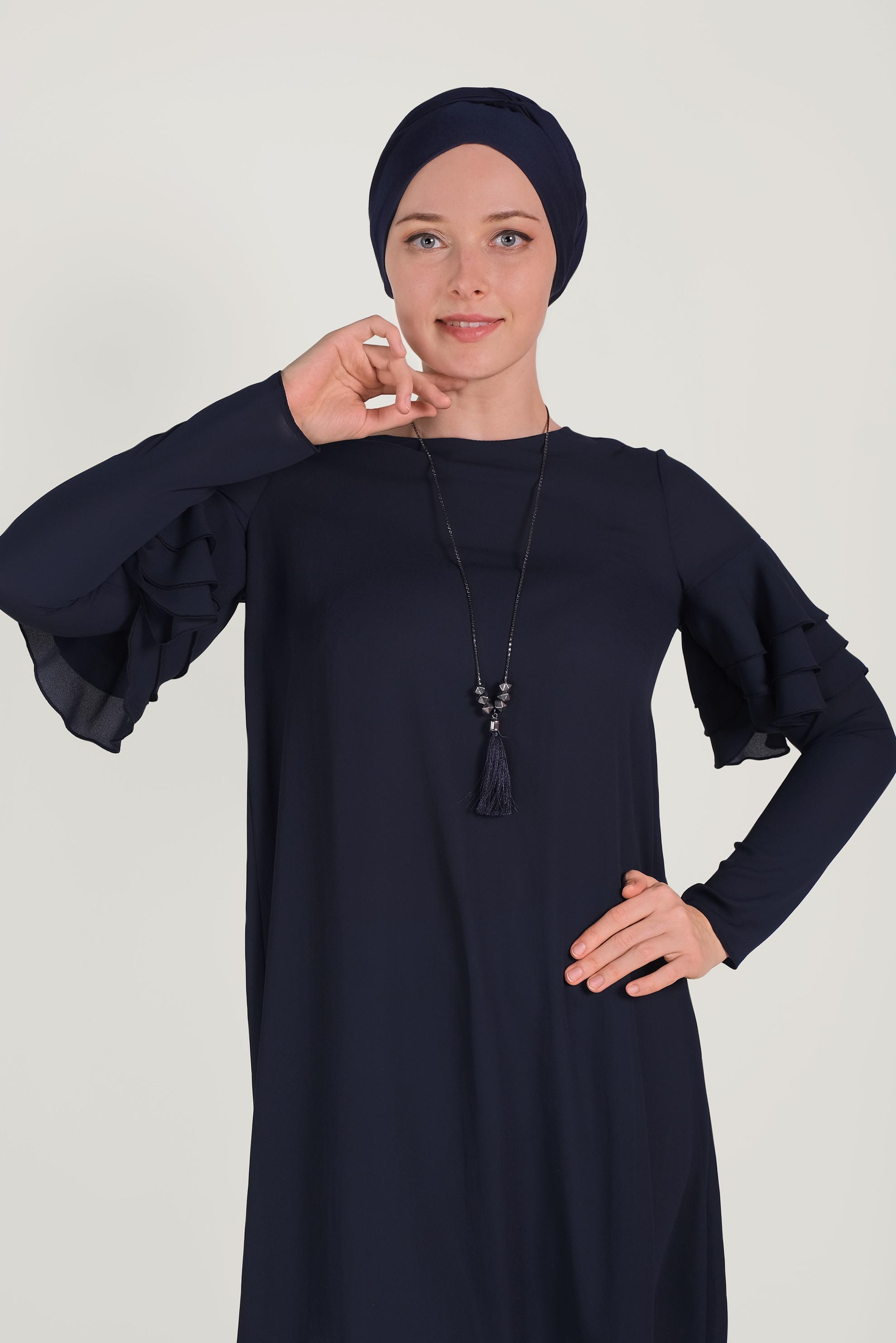Tesettür giyim LACİVERT KOLLARI FIRFIRLI TUNİK 40493