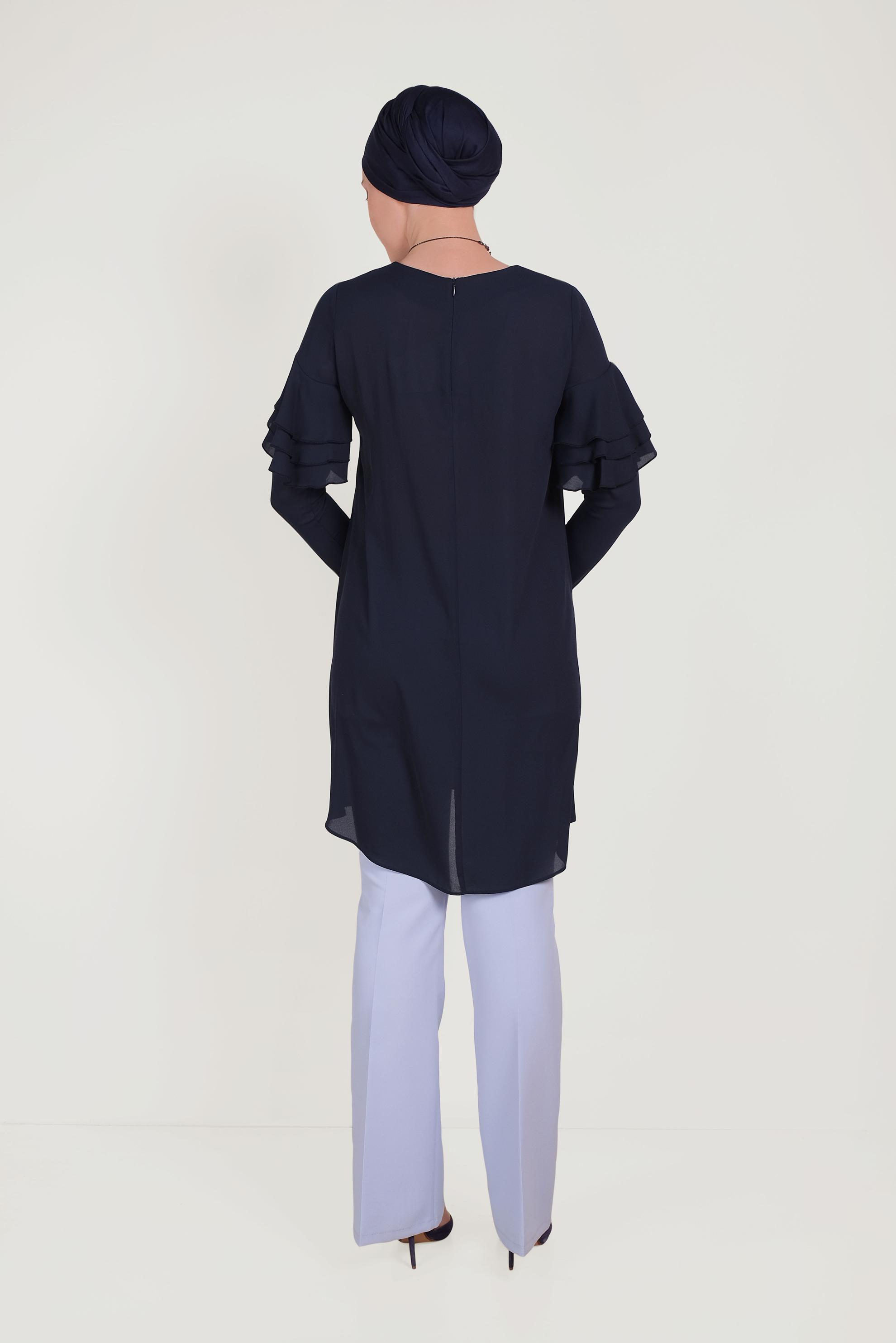 Tesettür giyim LACİVERT KOLLARI FIRFIRLI TUNİK 40493