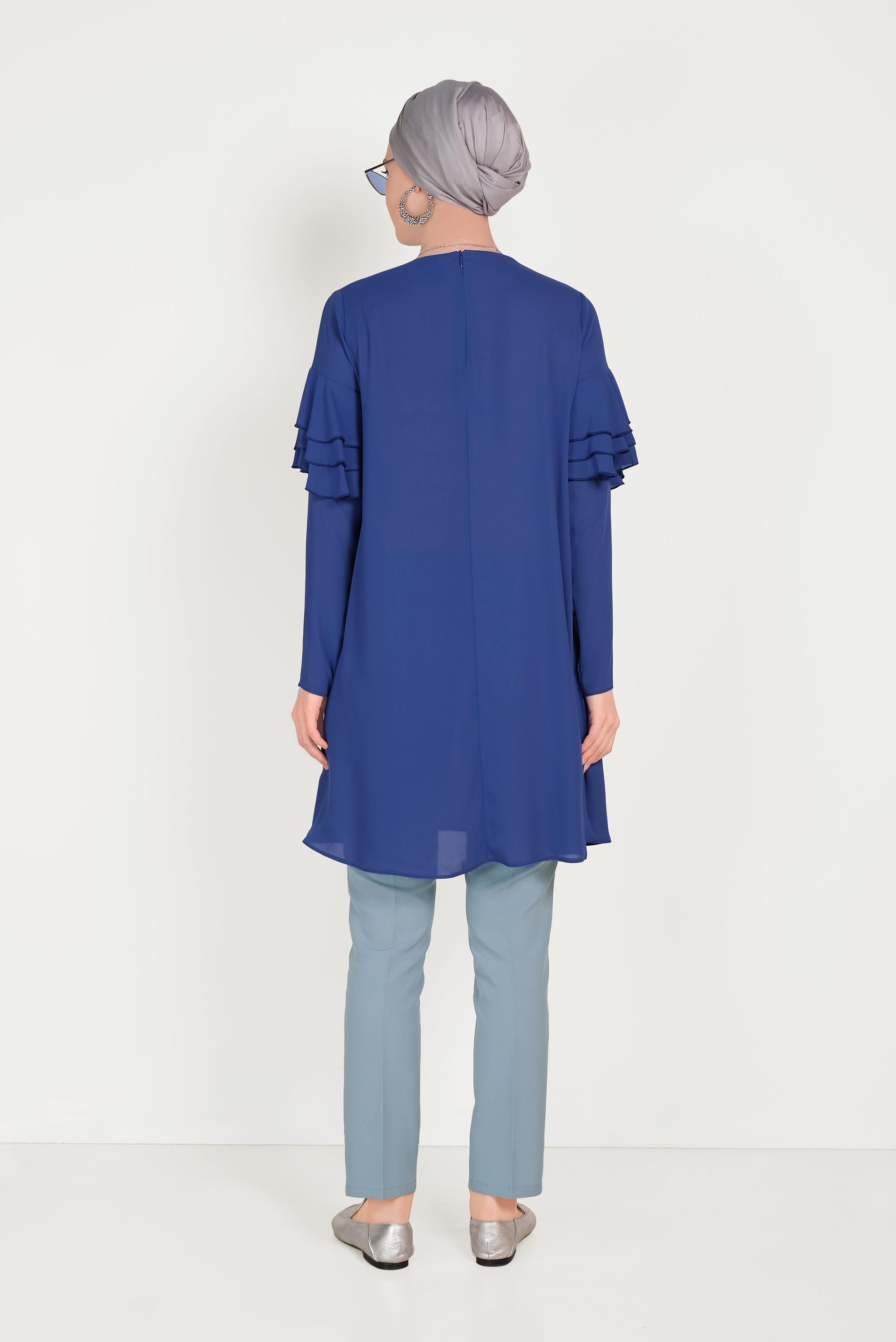 Tesettür giyim MAVİ KOLLARI FIRFIRLI TUNİK 40493