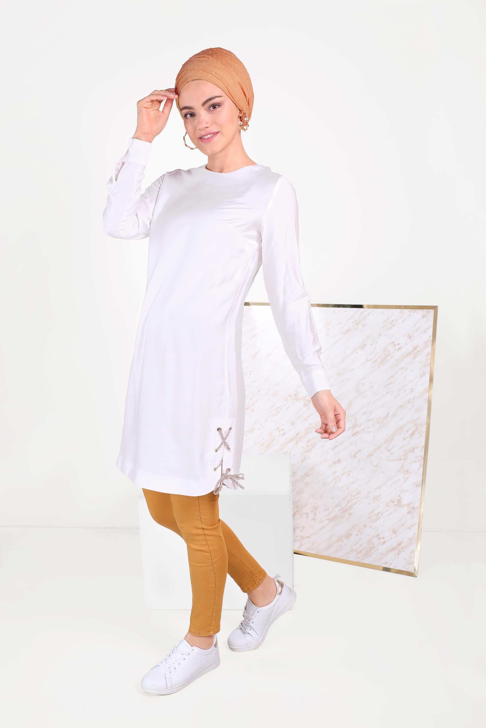 Hijab clothing WHITE EYELET DETAIL TUNIC 40495