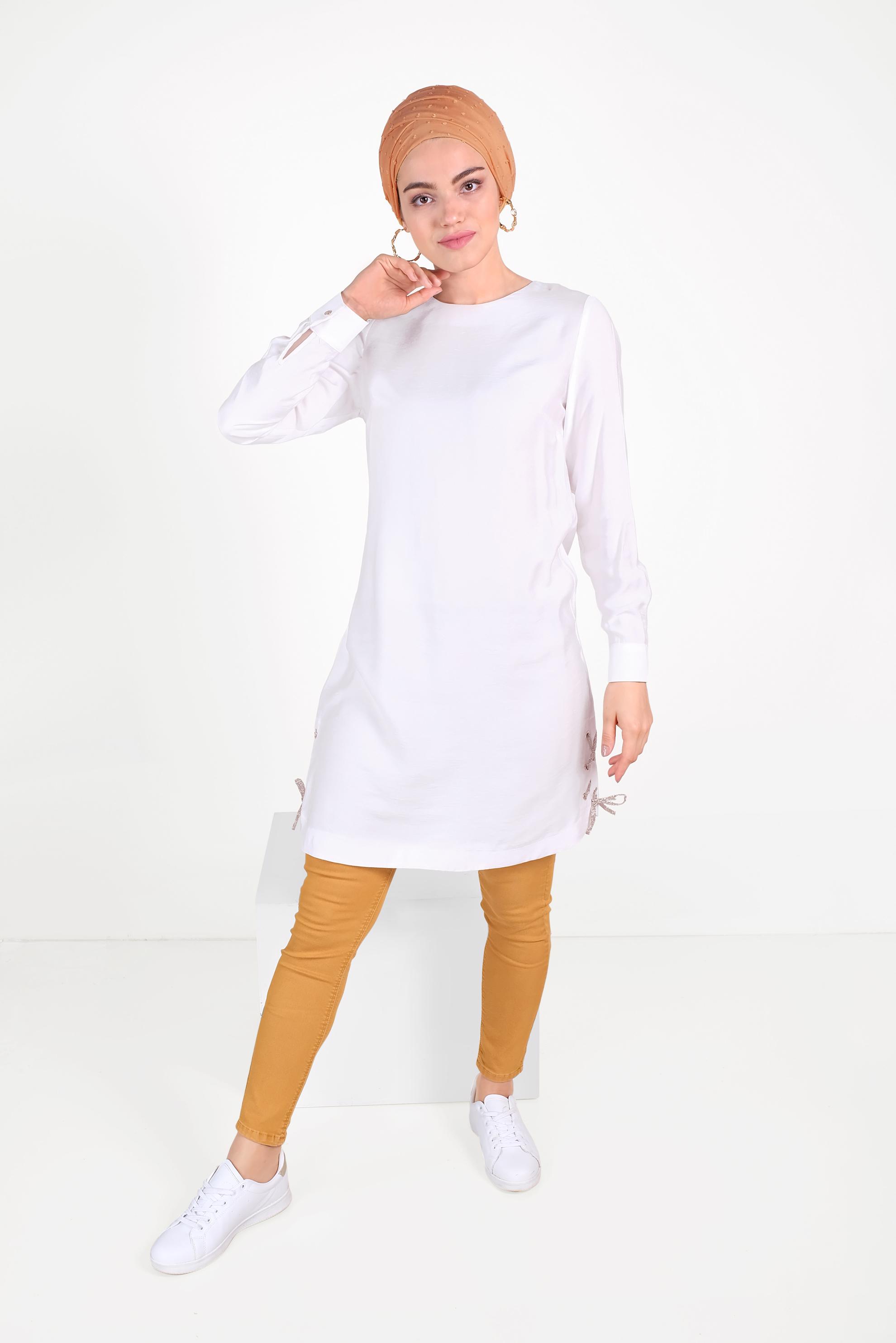 Hijab clothing WHITE EYELET DETAIL TUNIC 40495