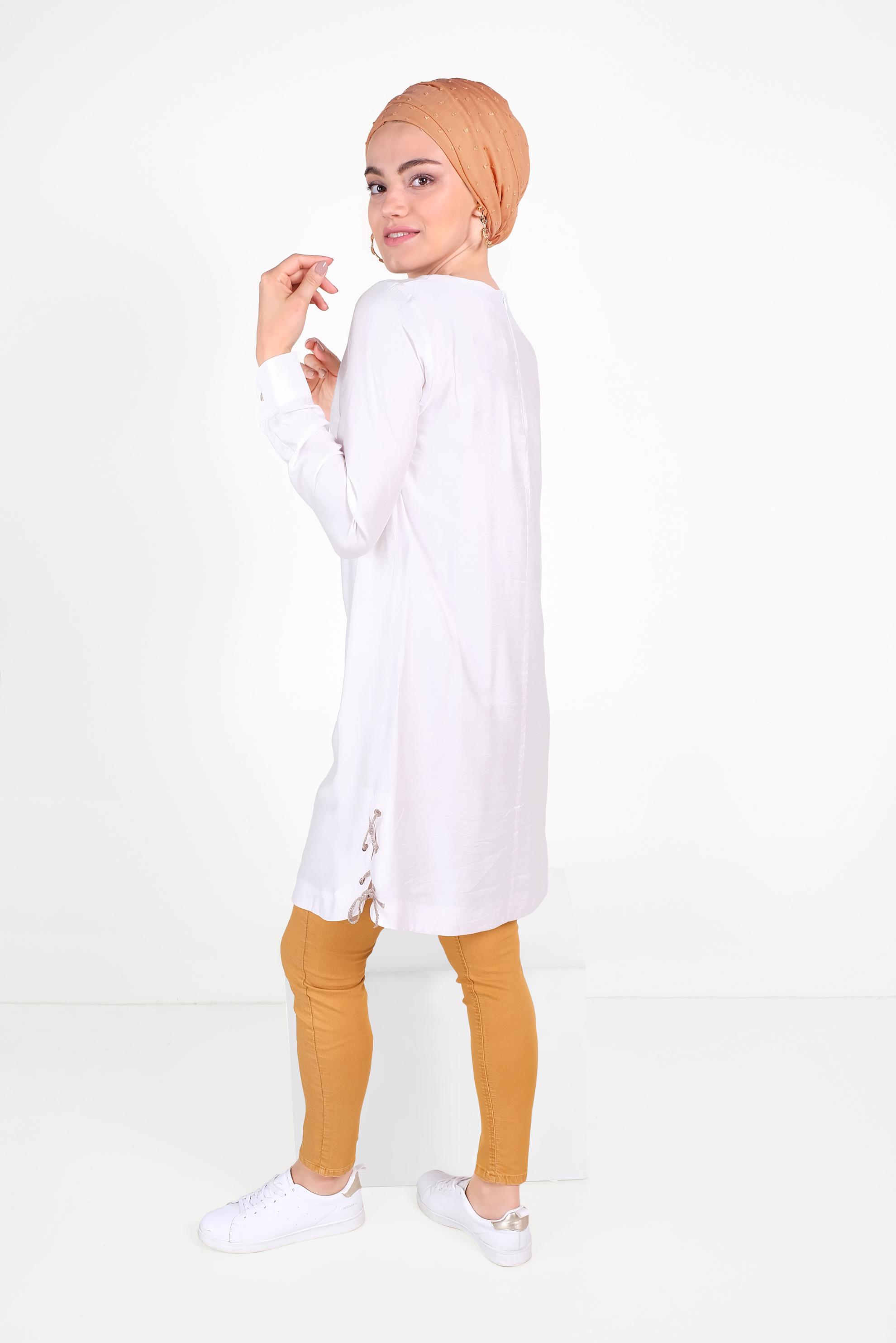 Hijab clothing WHITE EYELET DETAIL TUNIC 40495