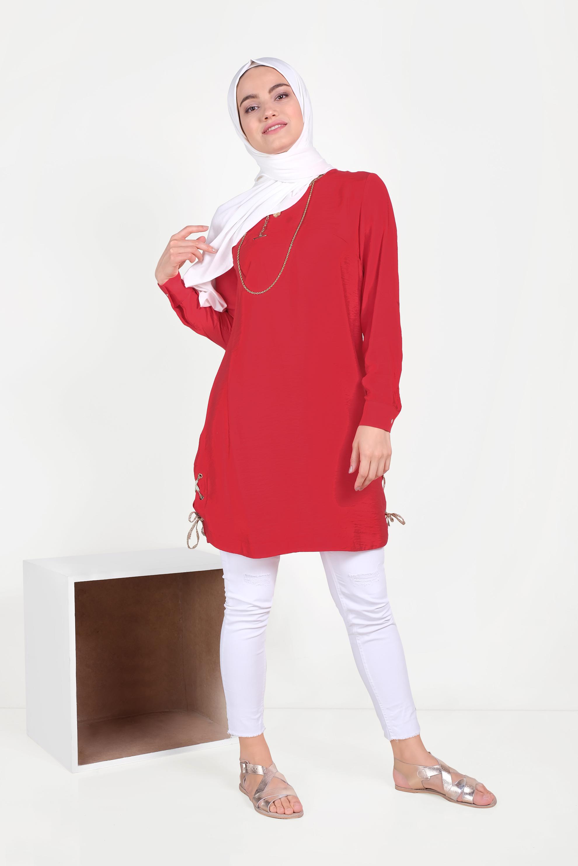 Hijab clothing RED EYELET DETAIL TUNIC 40495