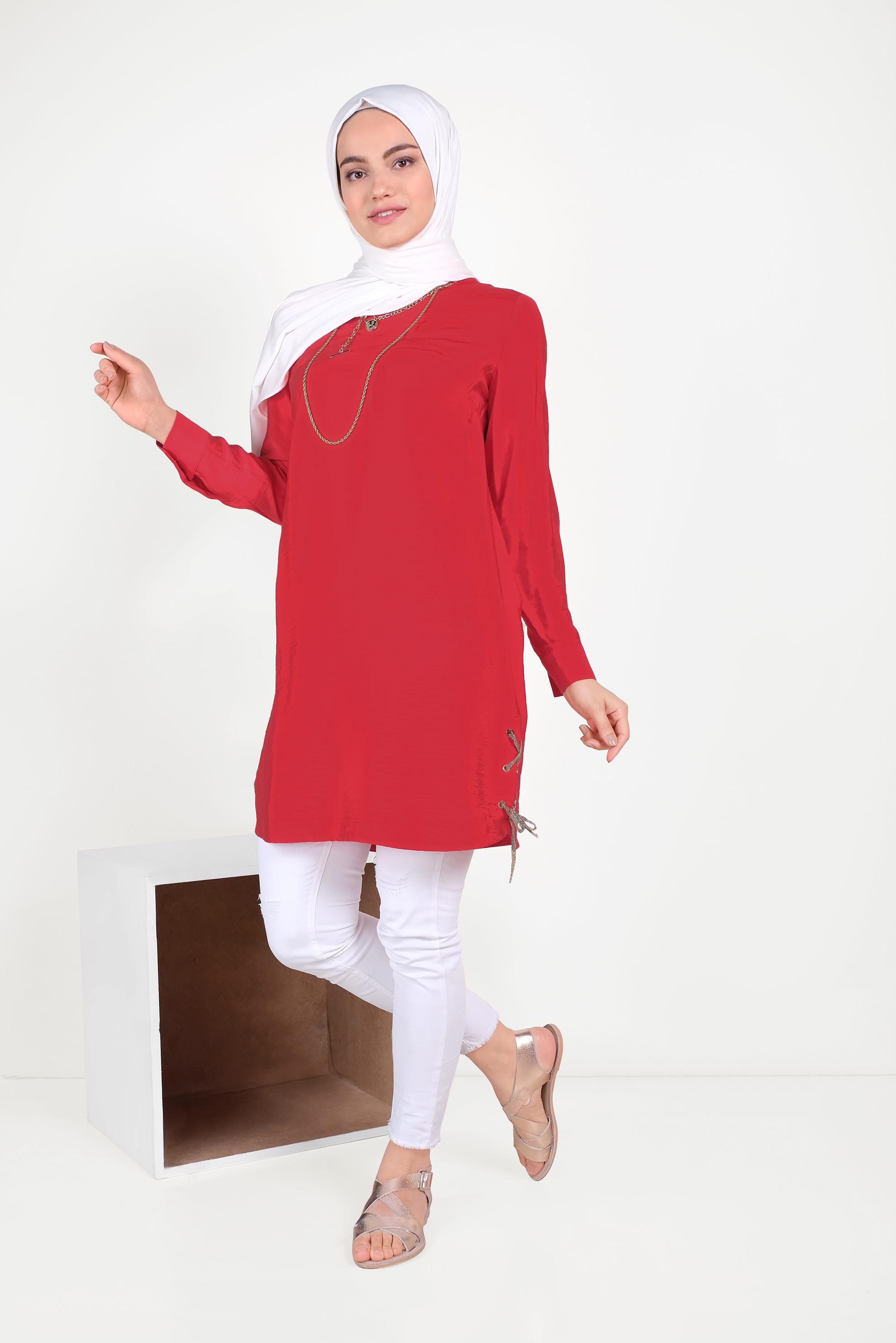 Hijab clothing RED EYELET DETAIL TUNIC 40495