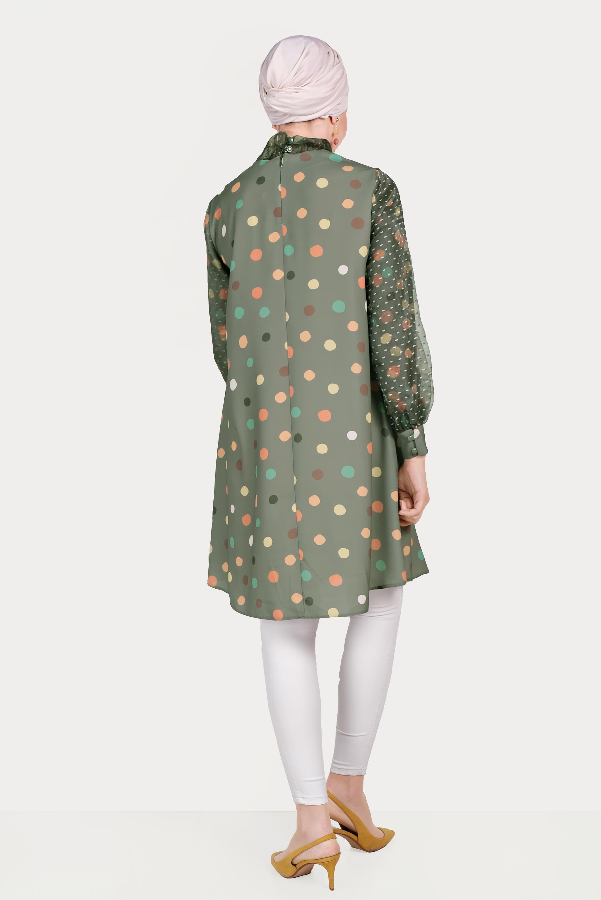 Tesettür giyim HAKİ TÜL DETAYLI PUANTİYELİ TUNİK 40503