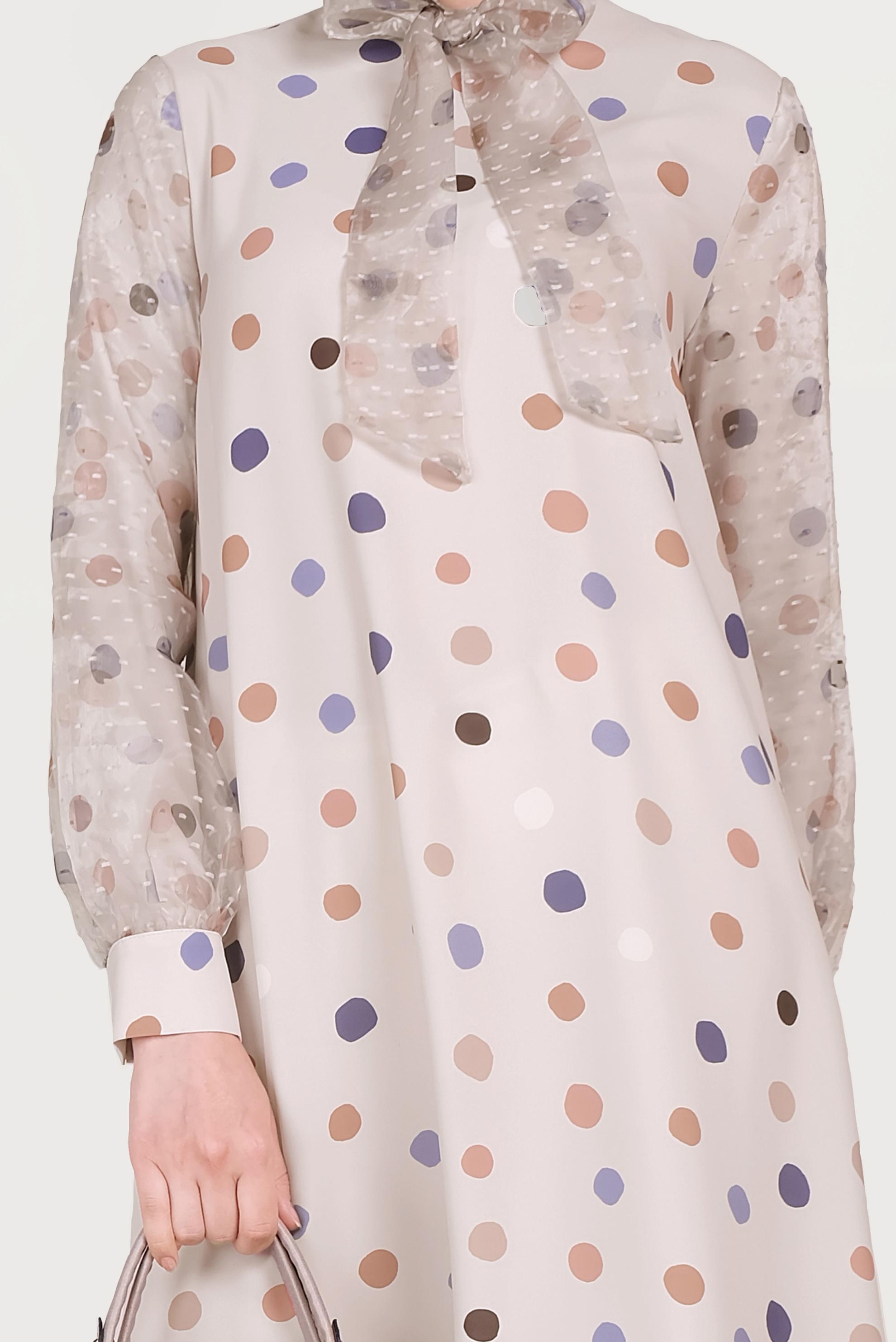 Tesettür giyim BEJ TÜL DETAYLI PUANTİYELİ TUNİK 40503