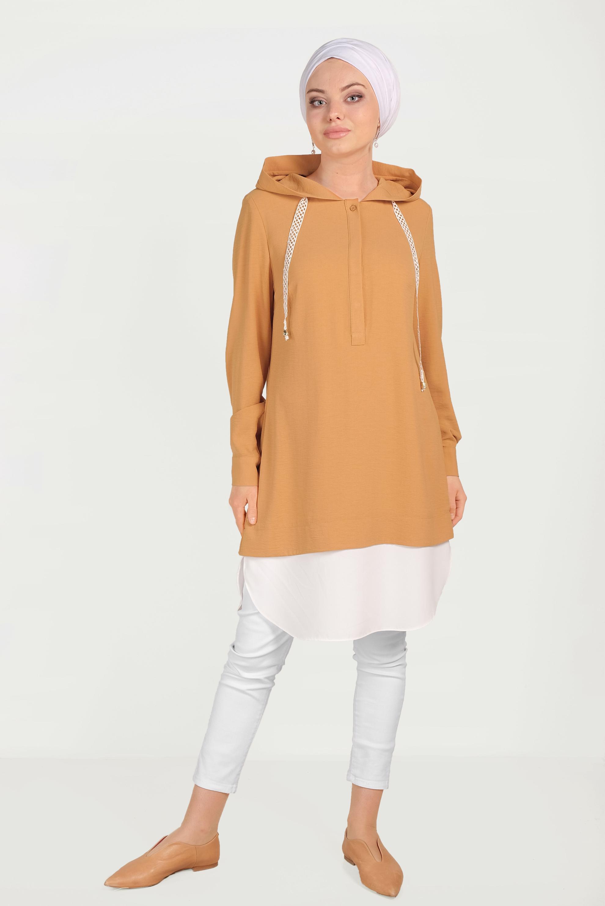 Tesettür giyim SARI PAMUKLU GÖMLEK PARÇALI TUNİK 40512