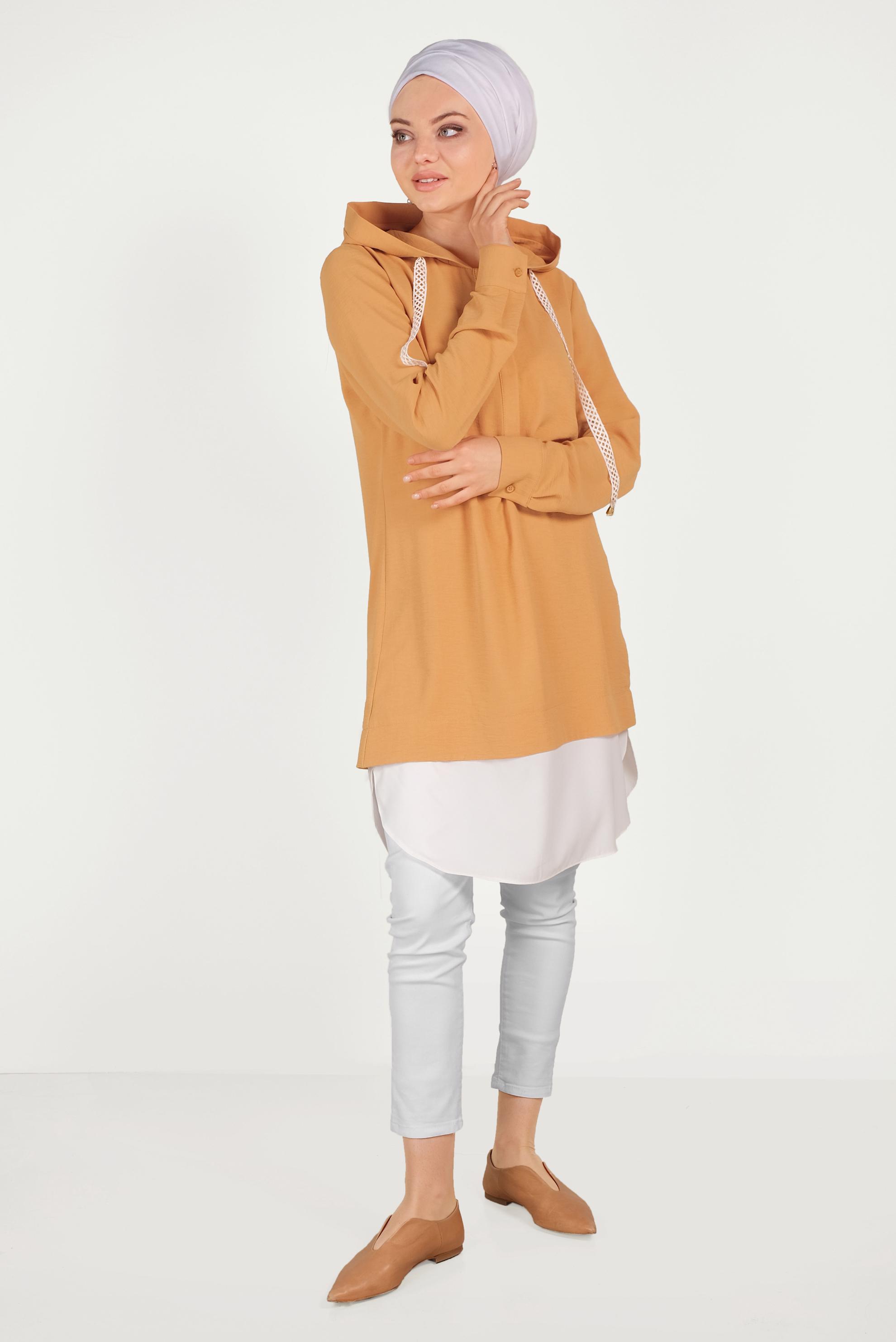 Tesettür giyim SARI PAMUKLU GÖMLEK PARÇALI TUNİK 40512