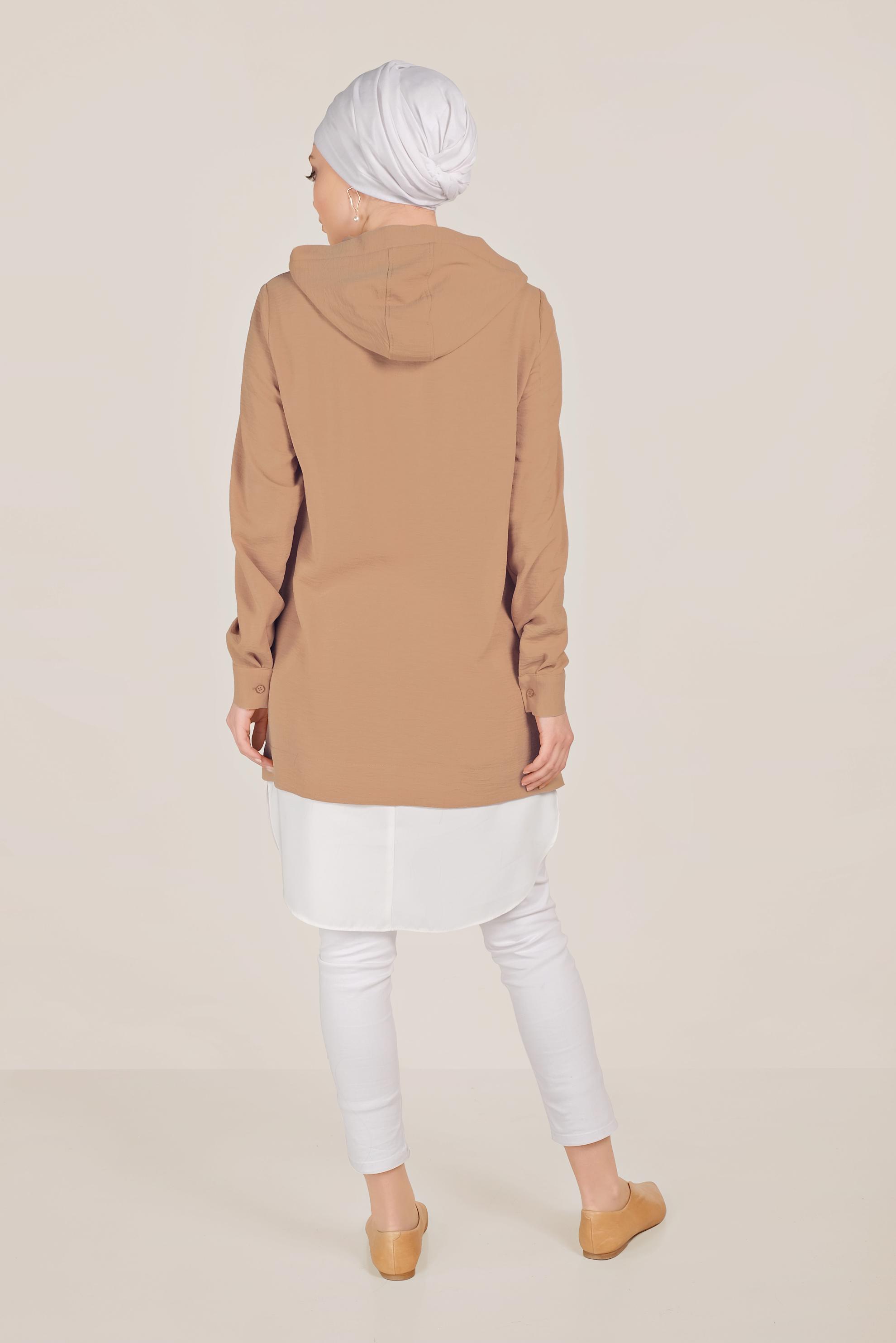 Tesettür giyim KAHVE PAMUKLU GÖMLEK PARÇALI TUNİK 40512