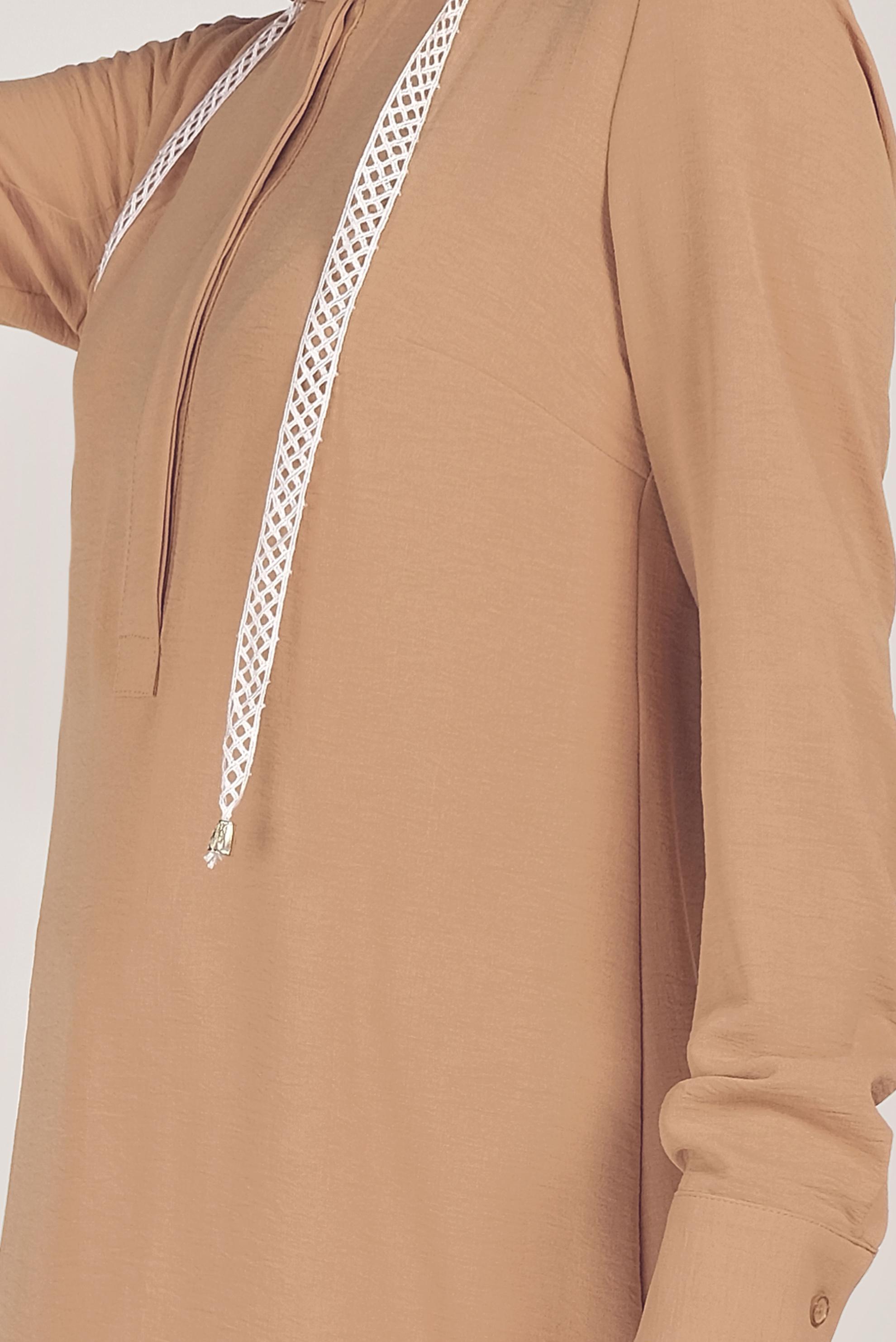 Tesettür giyim KAHVE PAMUKLU GÖMLEK PARÇALI TUNİK 40512