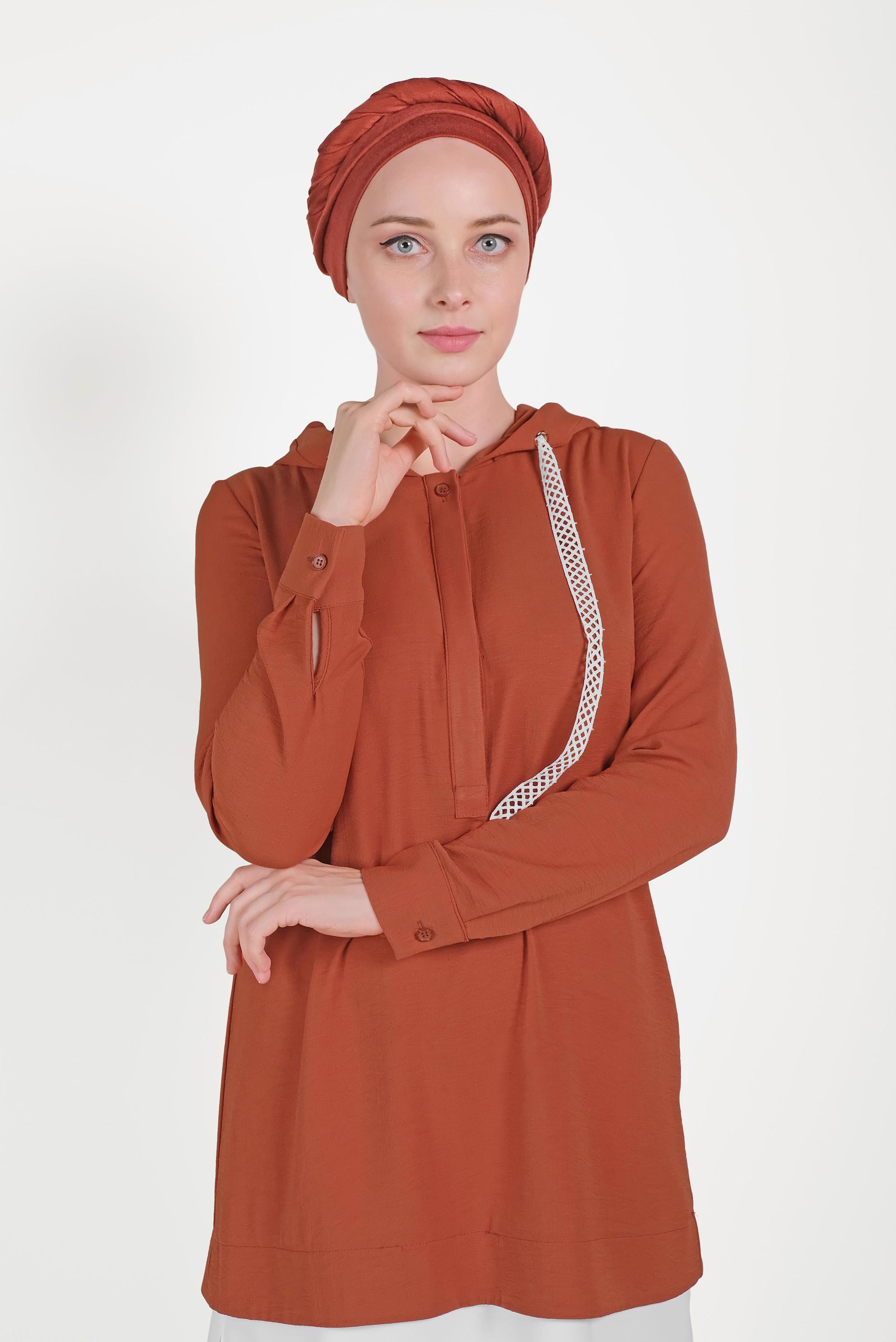 Tesettür giyim TURUNCU PAMUKLU GÖMLEK PARÇALI TUNİK 40512