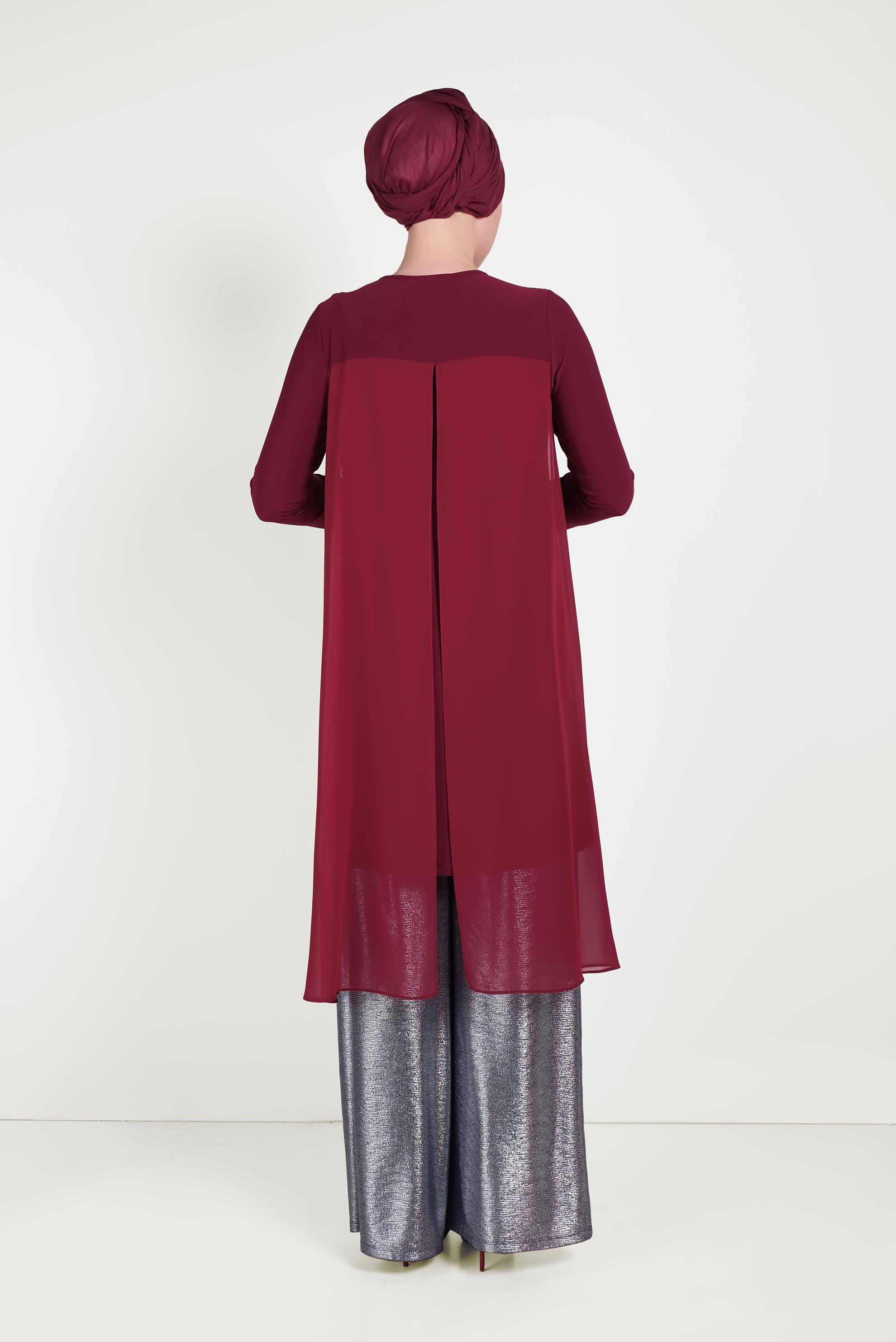 Tesettür giyim BORDO ZIMBA DETAYLI TUNİK 40514