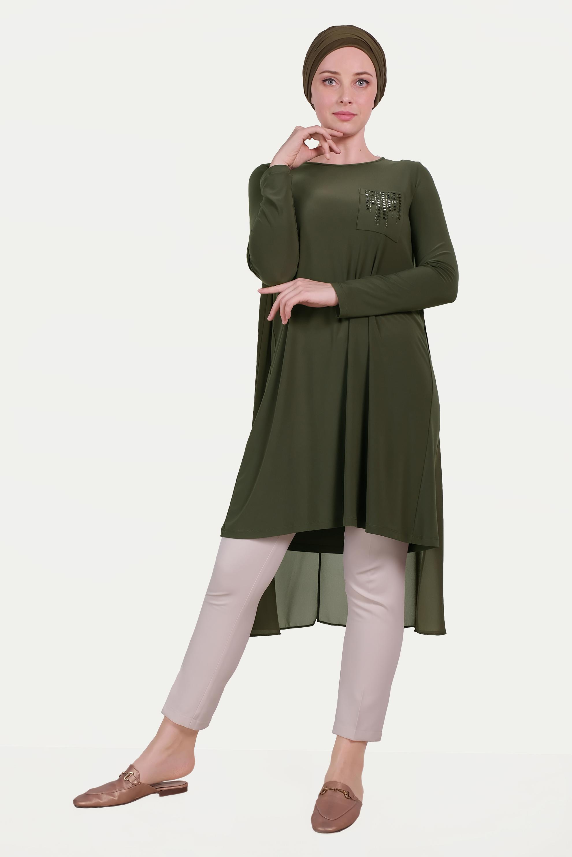 Tesettür giyim HAKİ ZIMBA DETAYLI TUNİK 40514