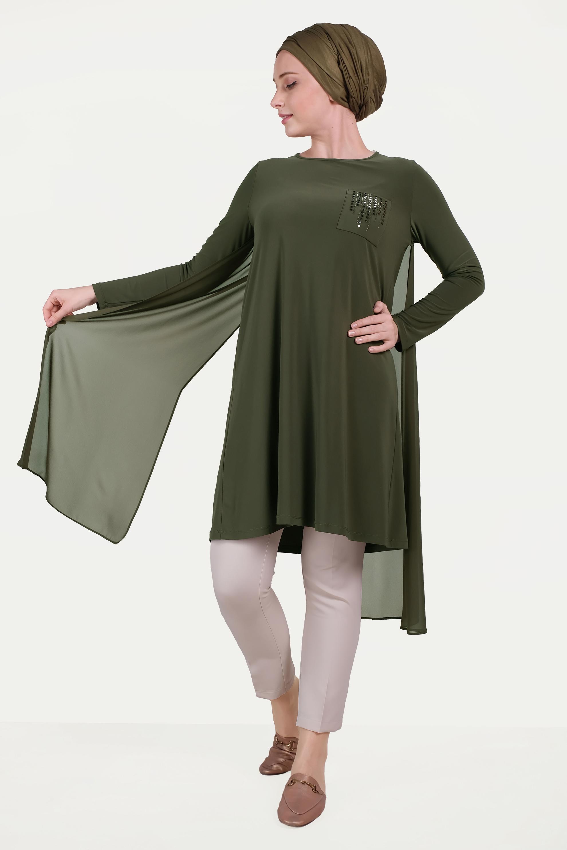 Tesettür giyim HAKİ ZIMBA DETAYLI TUNİK 40514