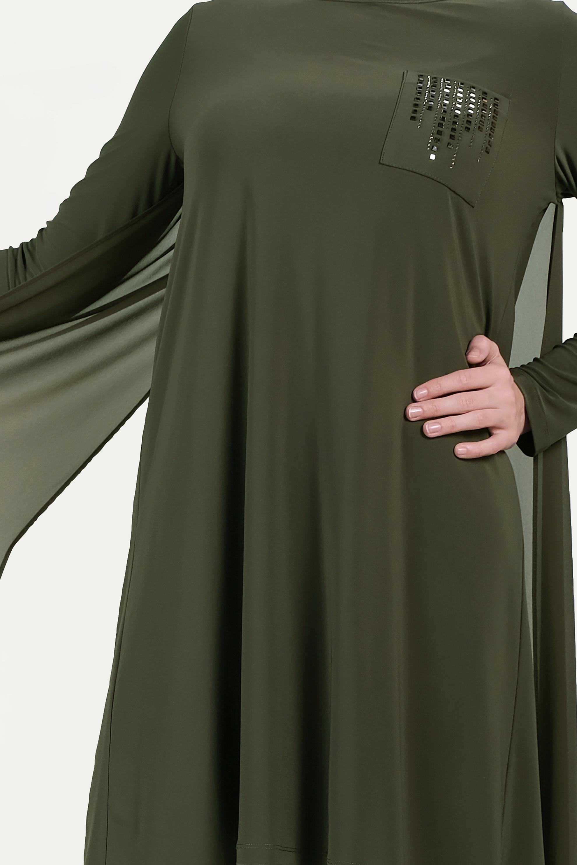 Tesettür giyim HAKİ ZIMBA DETAYLI TUNİK 40514