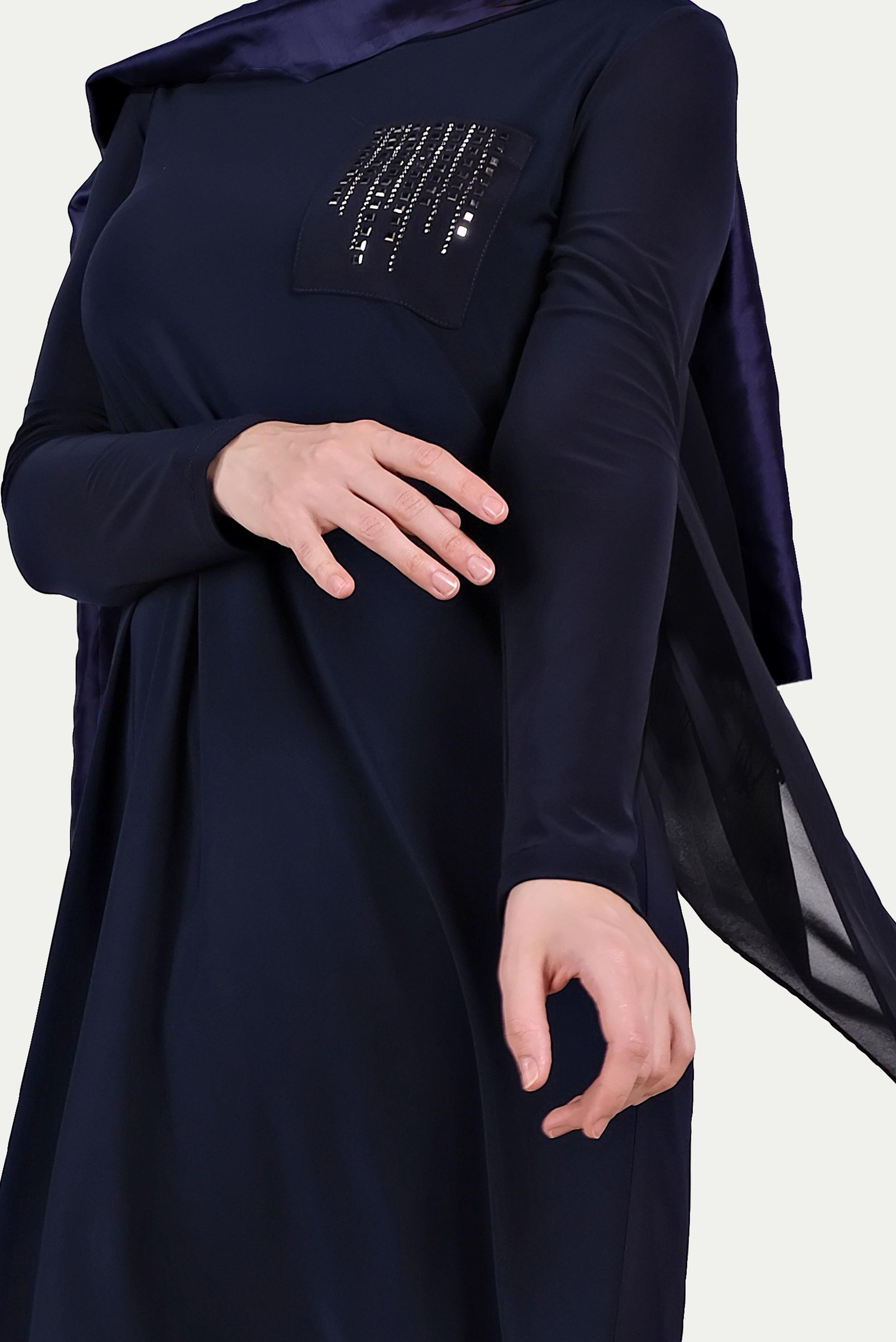 Tesettür giyim LACİVERT ZIMBA DETAYLI TUNİK 40514