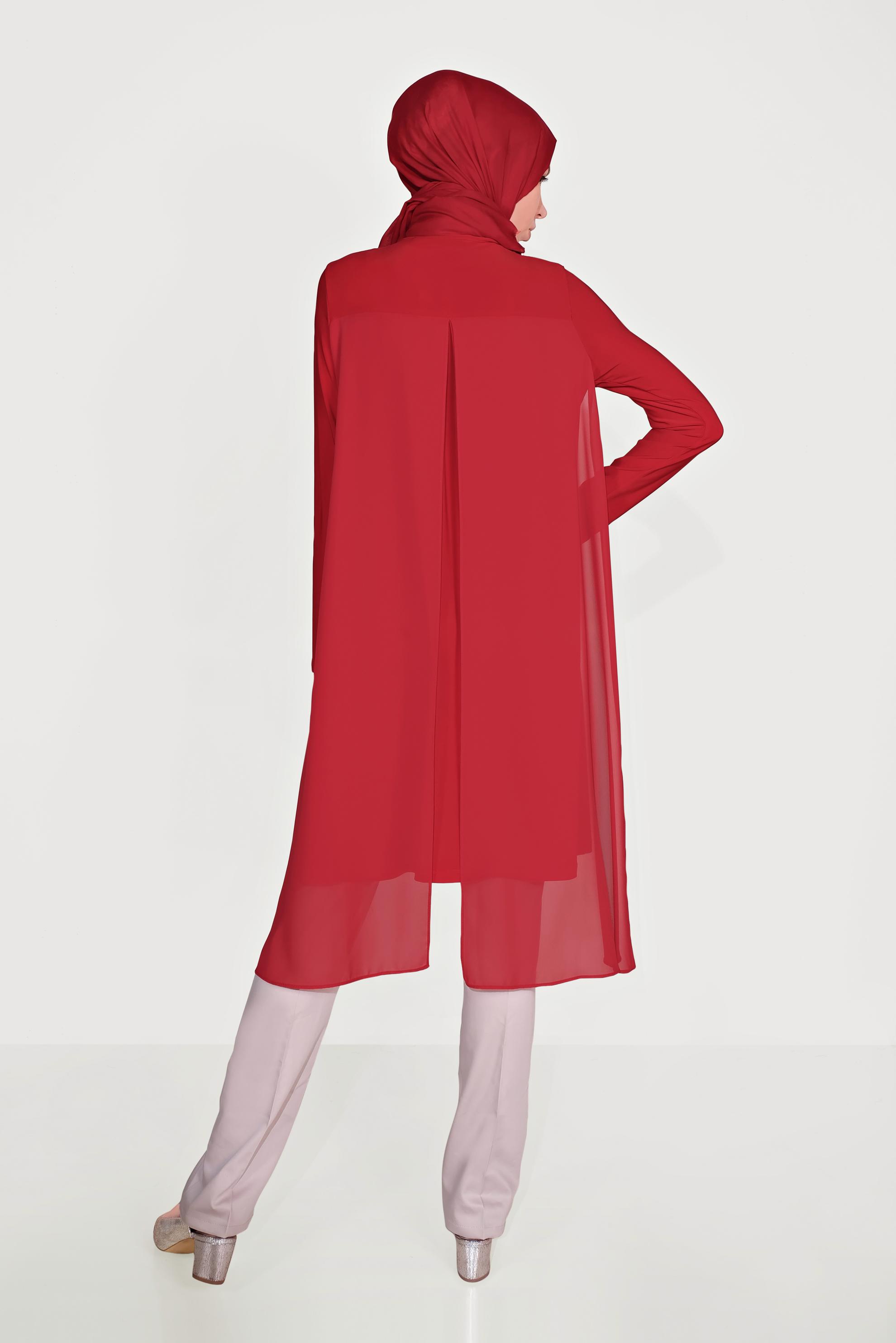 Tesettür giyim KIRMIZI ZIMBA DETAYLI TUNİK 40514