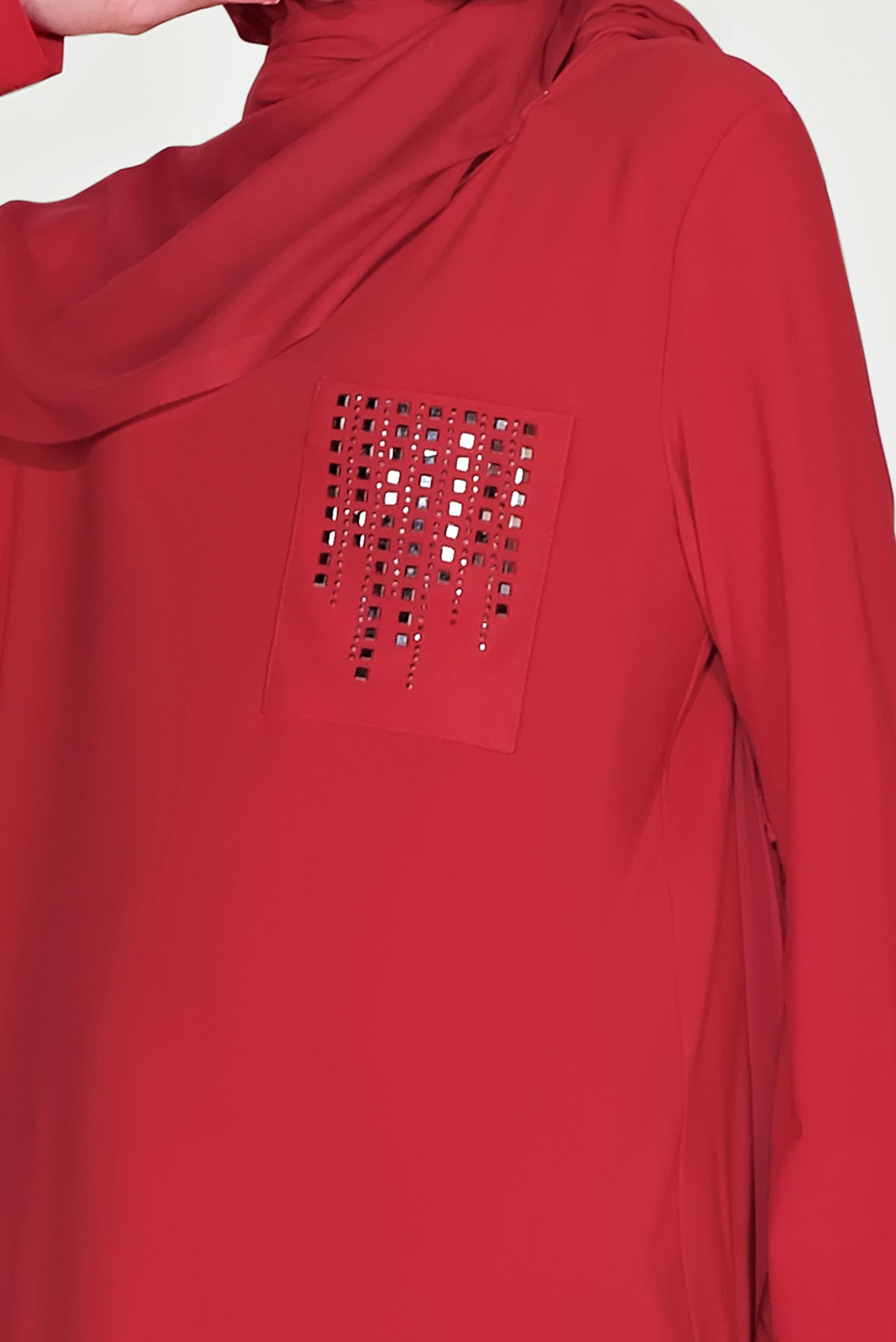 Tesettür giyim KIRMIZI ZIMBA DETAYLI TUNİK 40514
