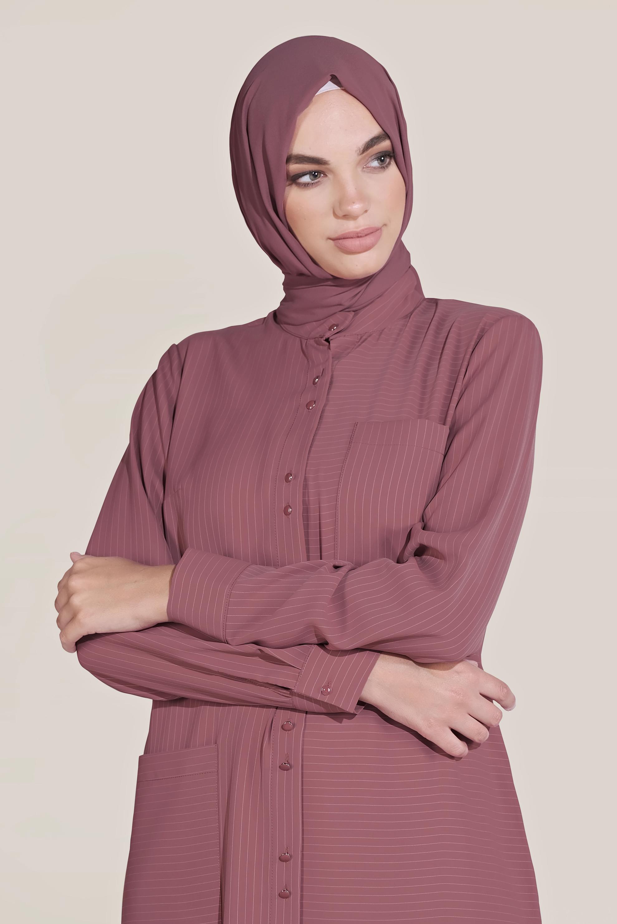 Tesettür giyim PEMBE DÜĞMELİ CEPLİ TUNİK 40515