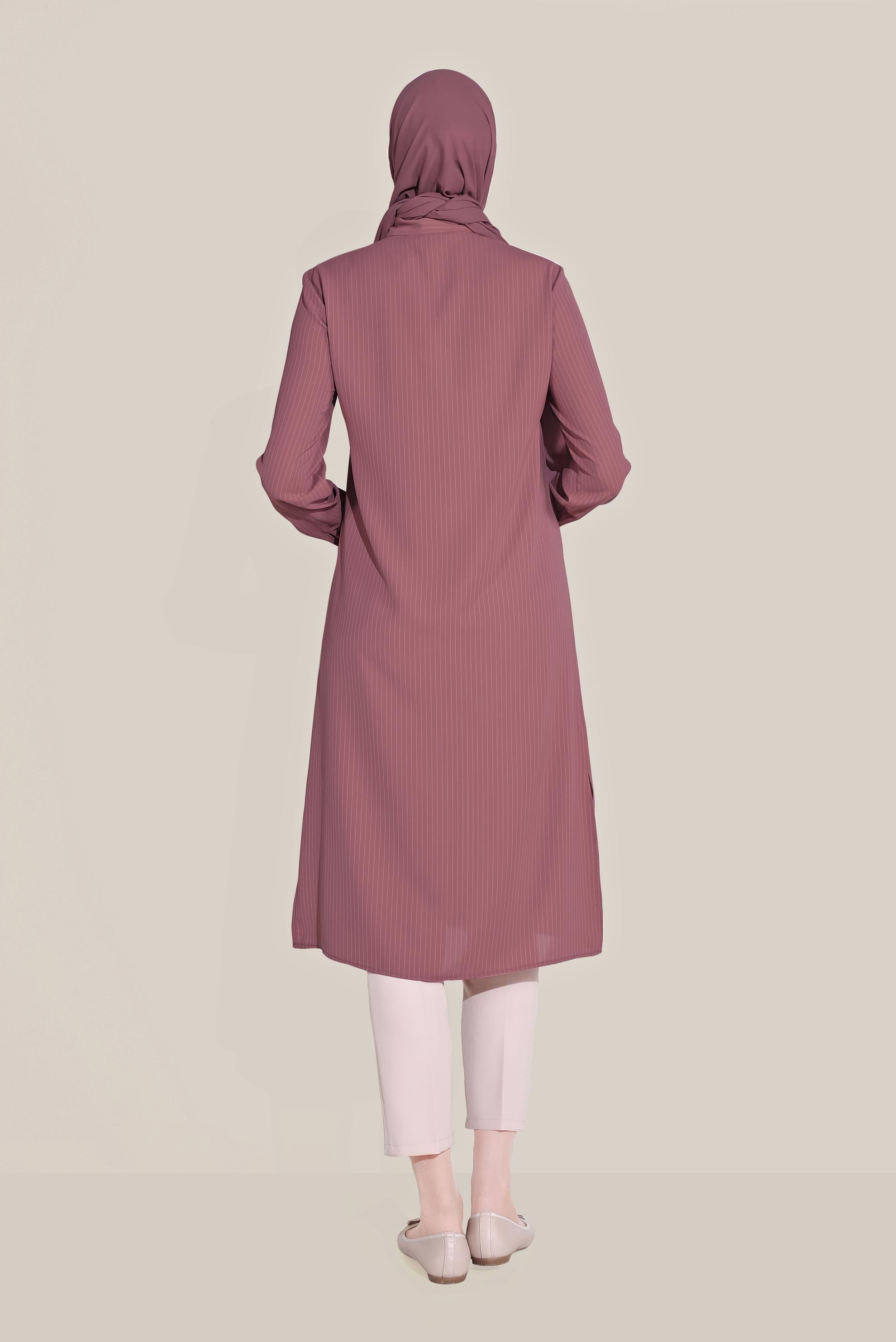 Tesettür giyim PEMBE DÜĞMELİ CEPLİ TUNİK 40515