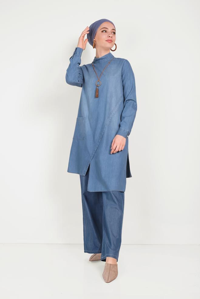 Hijab clothing NAVY BLUE 40516 MELO TUNİK 36/42 - ALVİNA