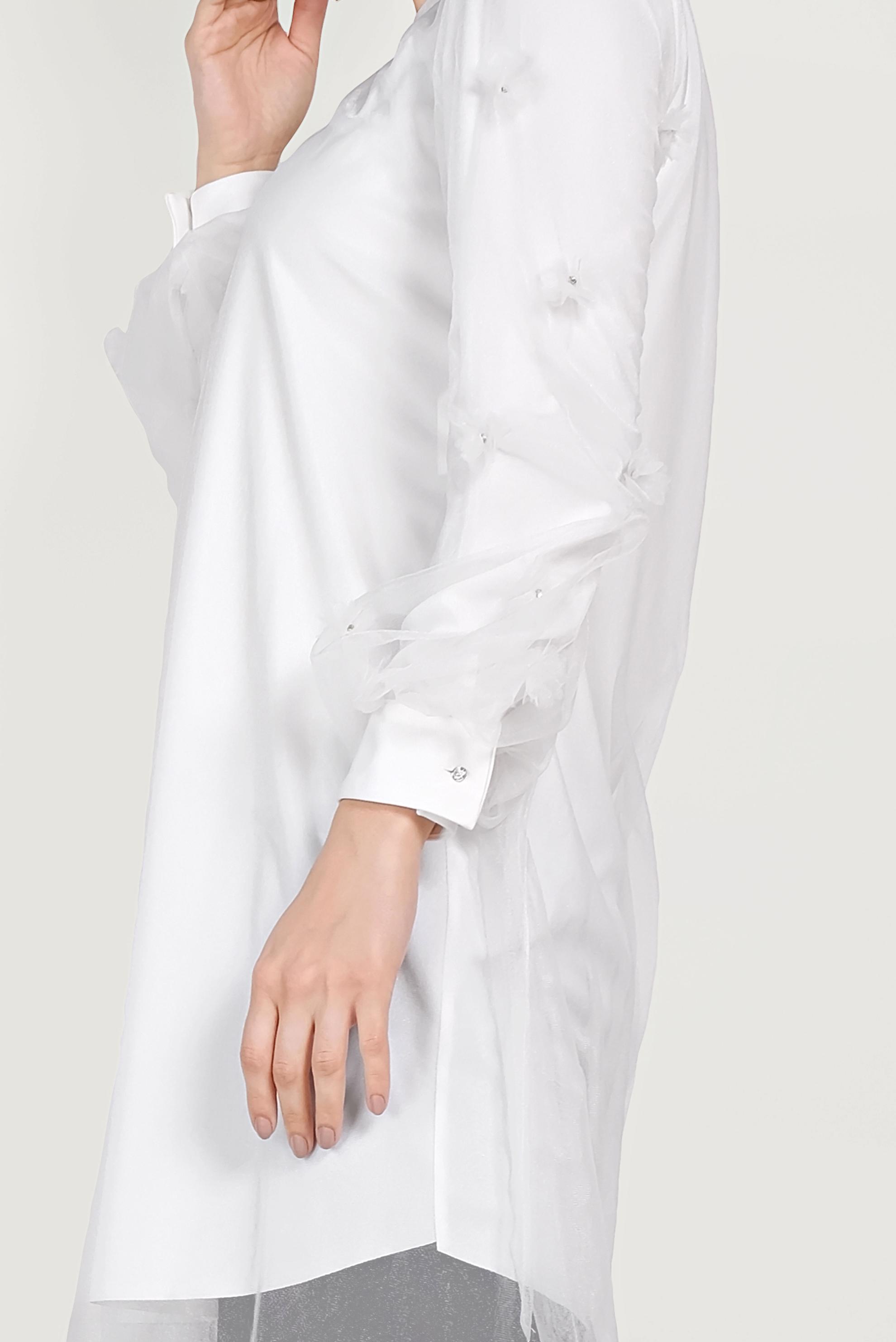 Tesettür giyim BEYAZ ÜÇ BOYUTLU ÇİÇEK VE TÜL DETAYLI TUNİK 40519