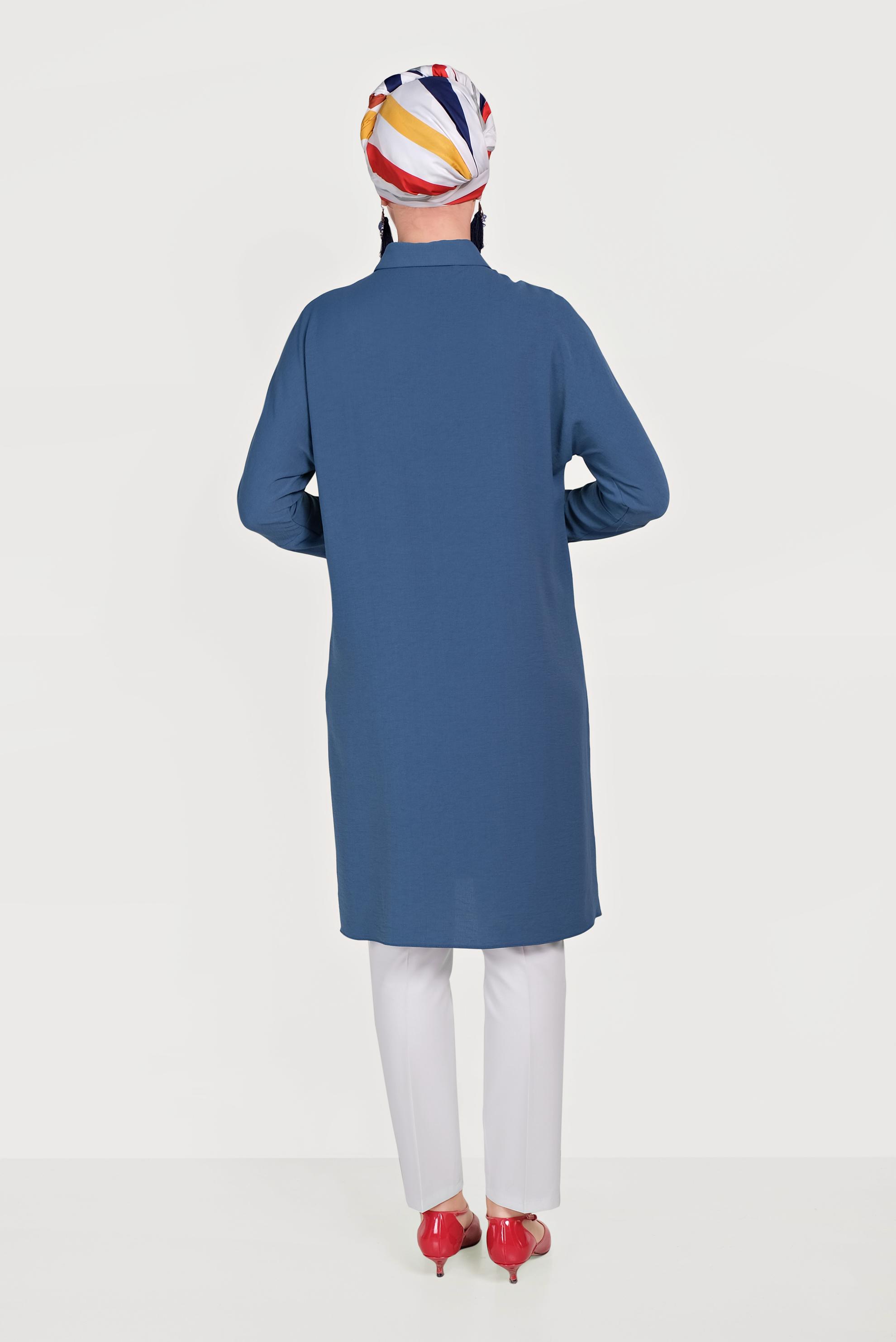 Tesettür giyim LACİVERT GİZLİ DÜĞMELİ TUNİK 40525