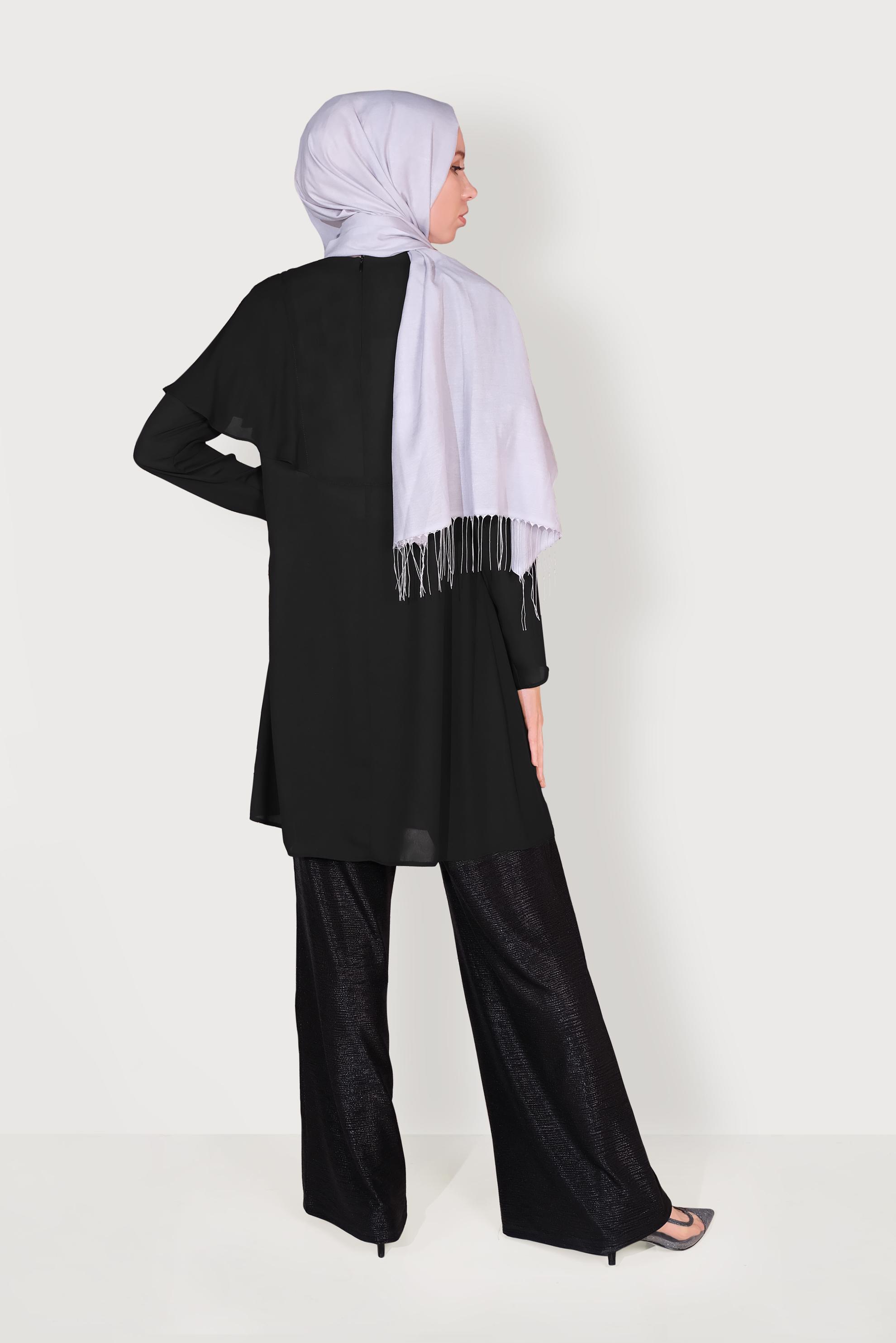 Tesettür giyim SİYAH TÜY VE İNCİ DETAYLI TUNİK 40536