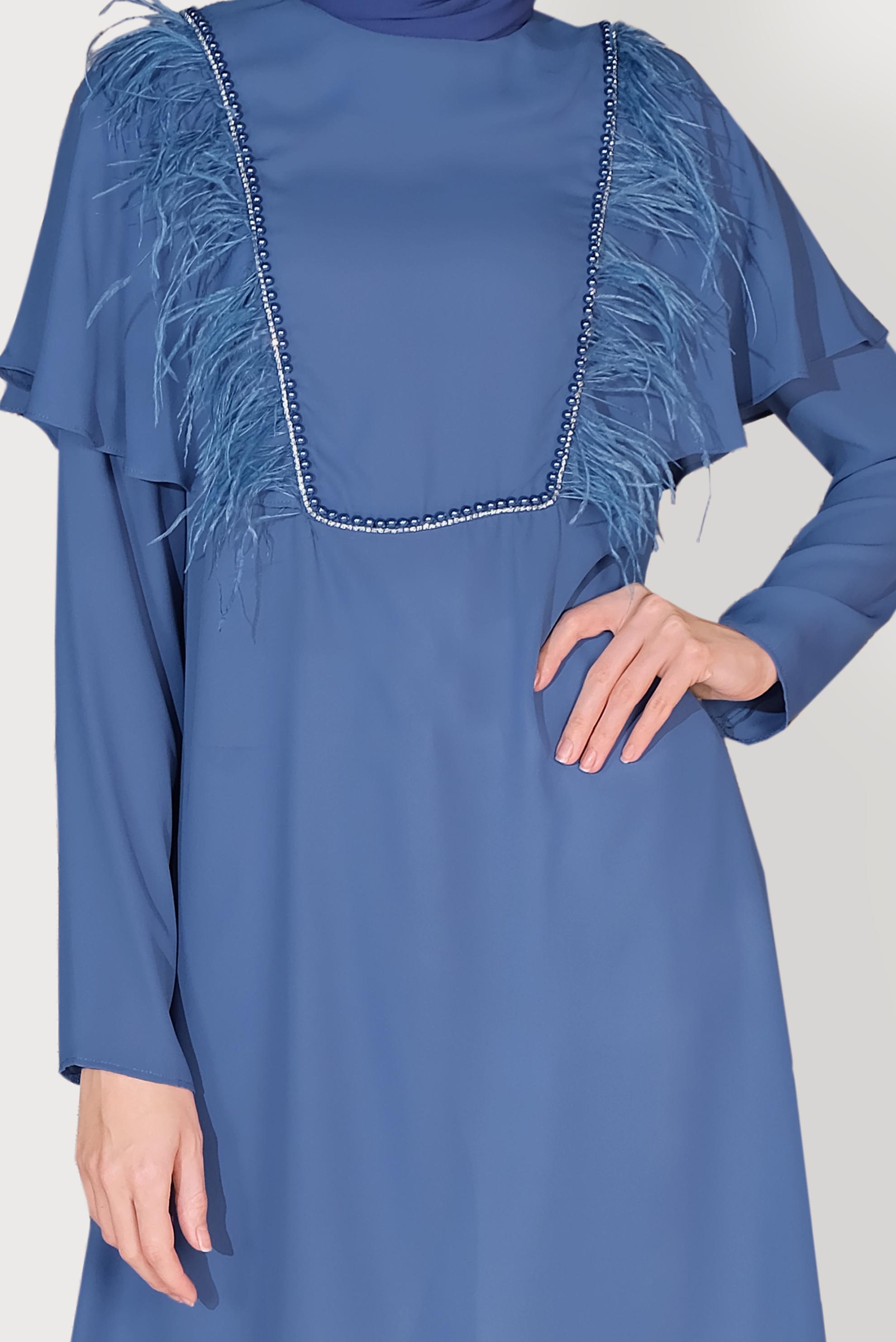 Tesettür giyim MAVİ TÜY VE İNCİ DETAYLI TUNİK 40536