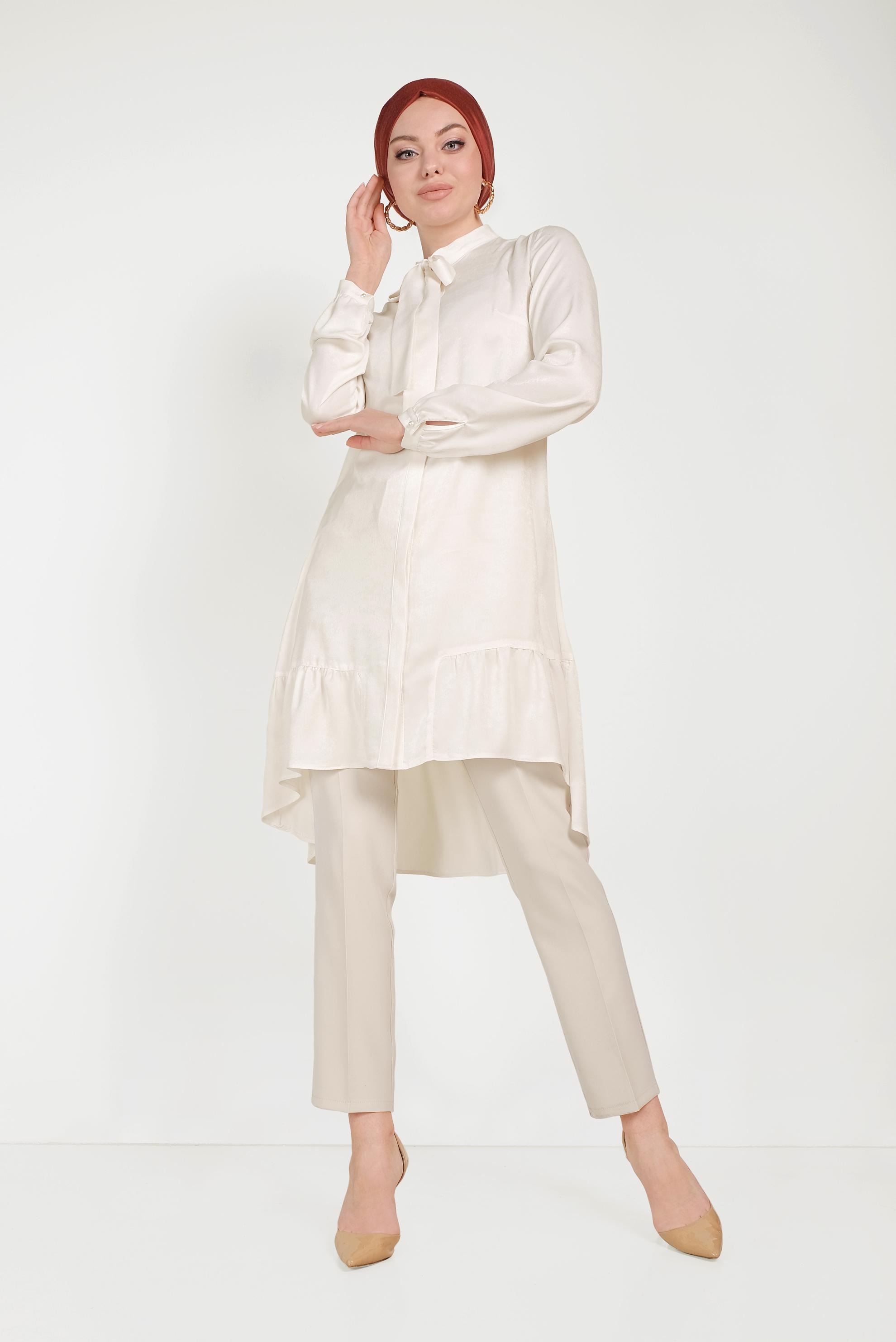 Hijab clothing WHITE TIE DETAIL TUNIC 40558 