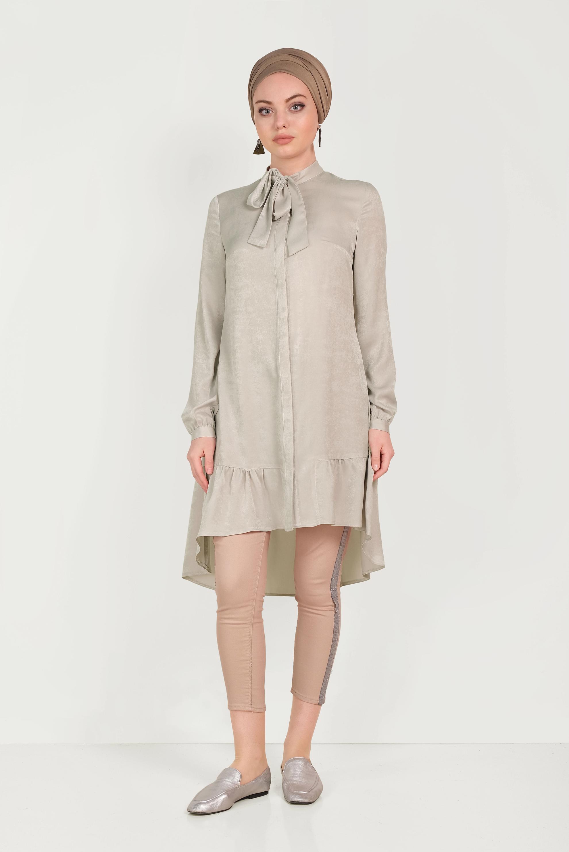 Hijab clothing BEIGE TIE DETAIL TUNIC 40558 