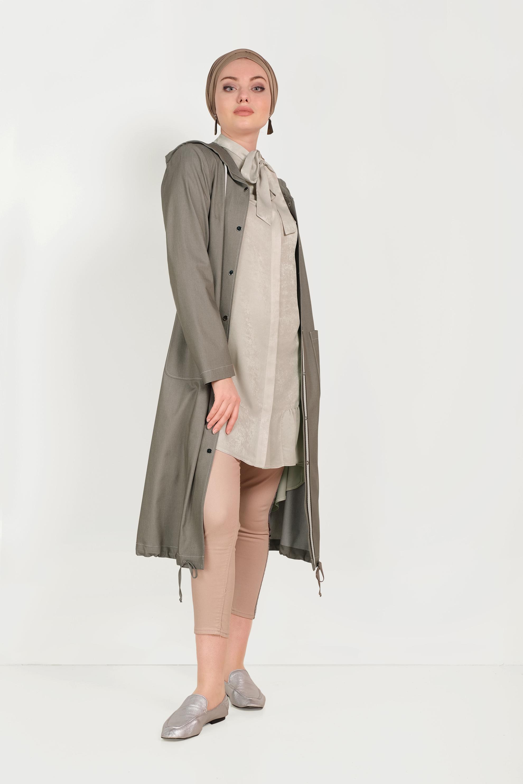 Hijab clothing BEIGE TIE DETAIL TUNIC 40558 