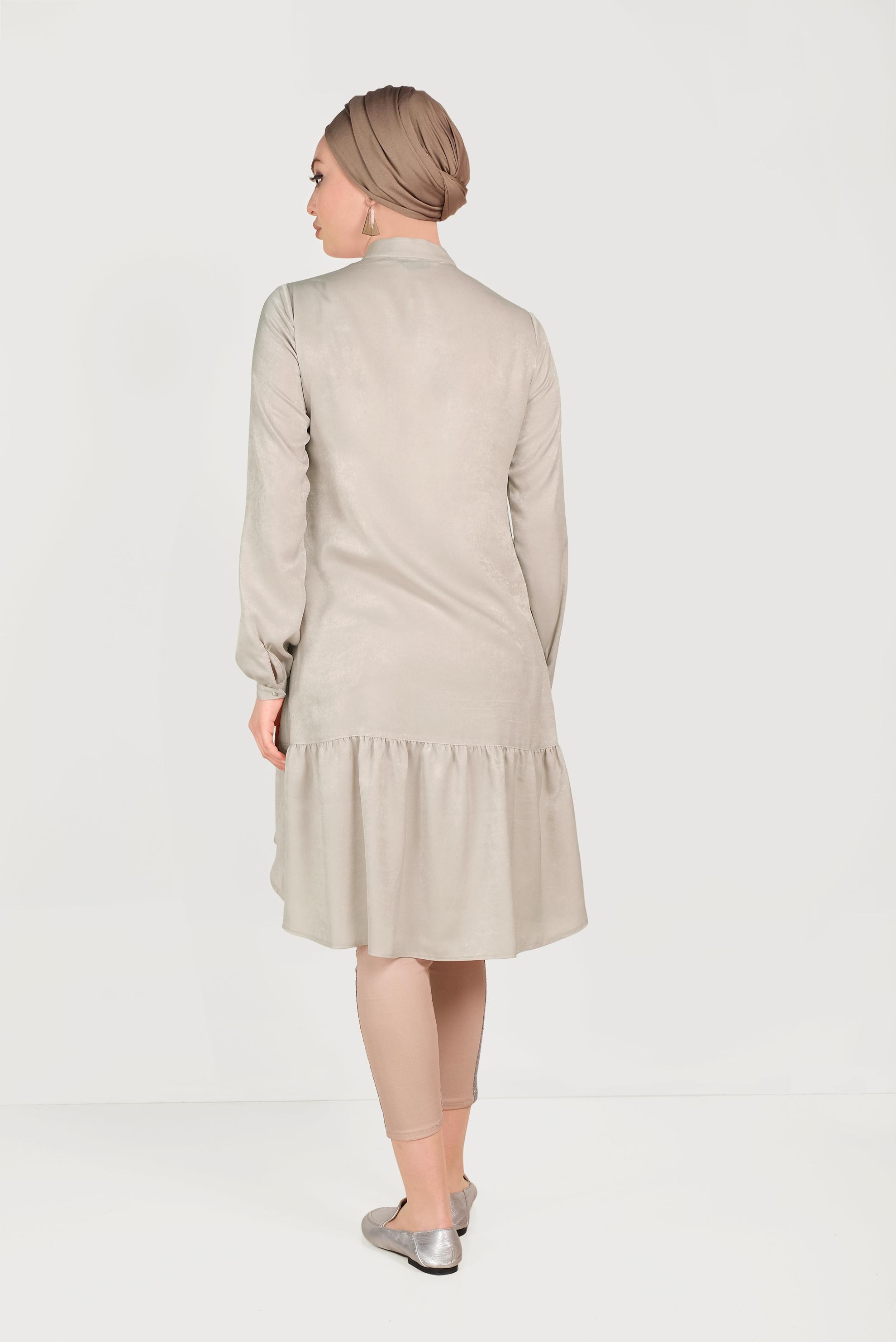 Hijab clothing BEIGE TIE DETAIL TUNIC 40558 