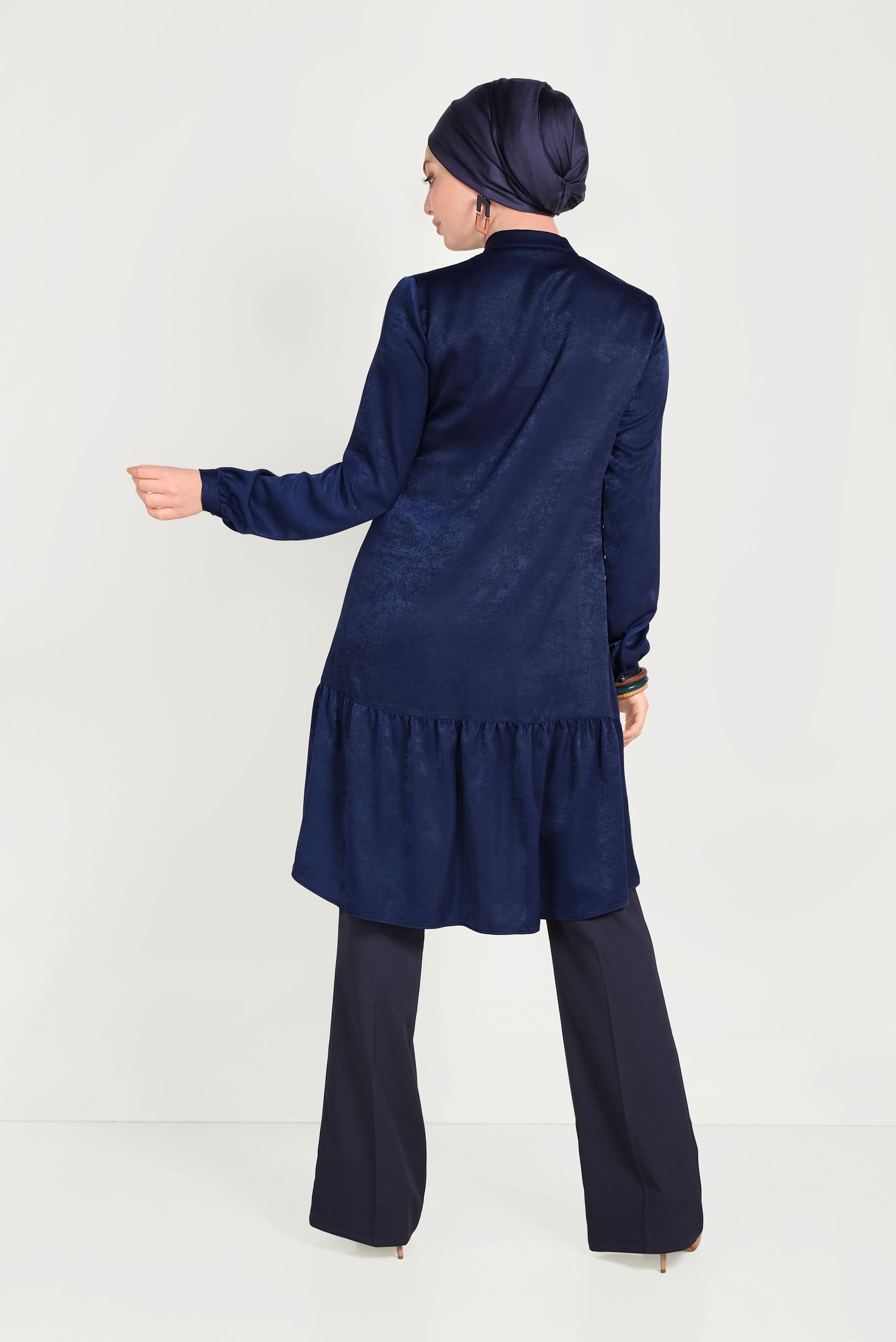 Hijab clothing NAVY BLUE TIE DETAIL TUNIC 40558 
