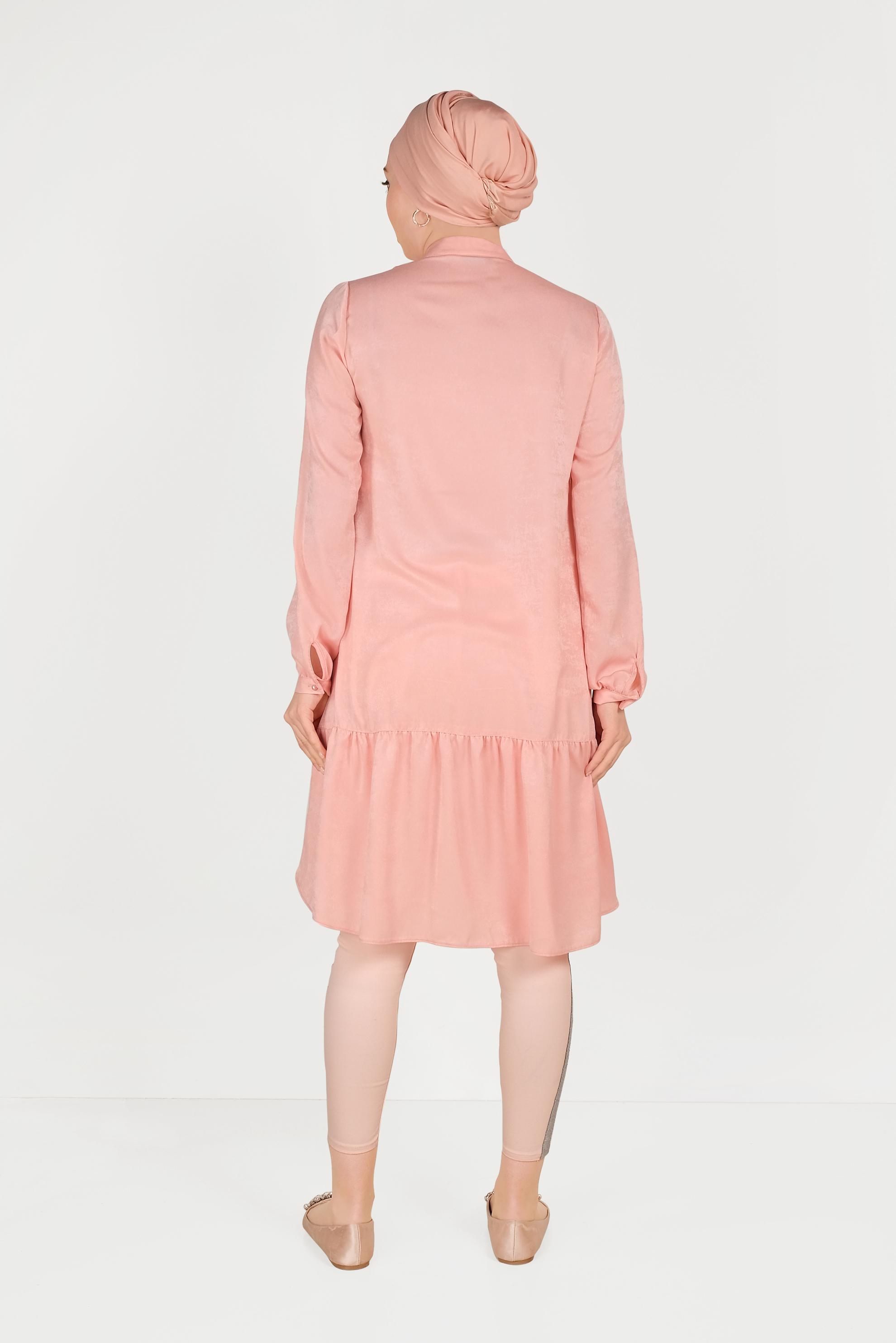 Tesettür giyim PUDRA BOYUNDAN BAĞLAMALI TUNİK 40558