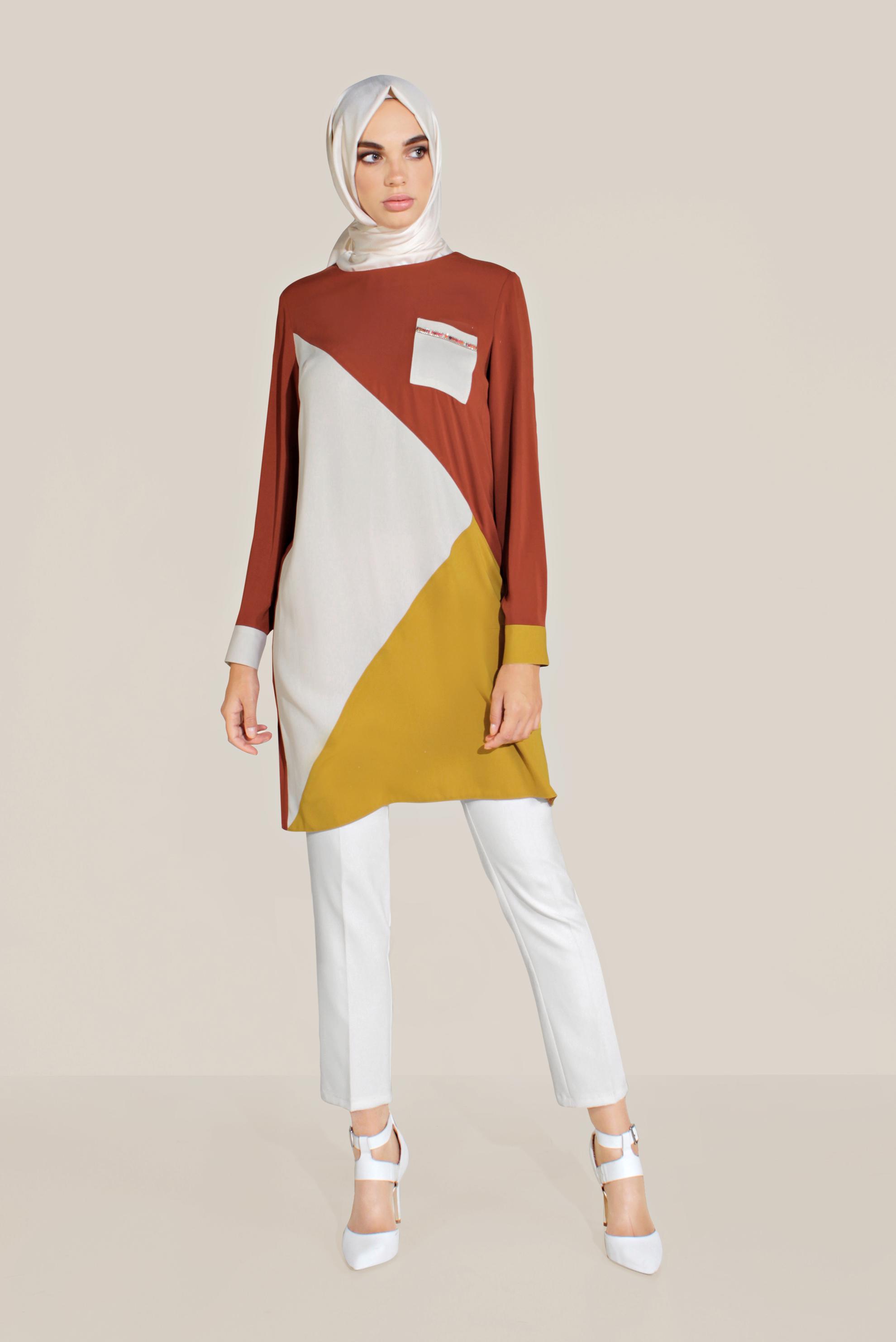 Tesettür giyim TURUNCU CEP DETAYLI TUNİK 40561 