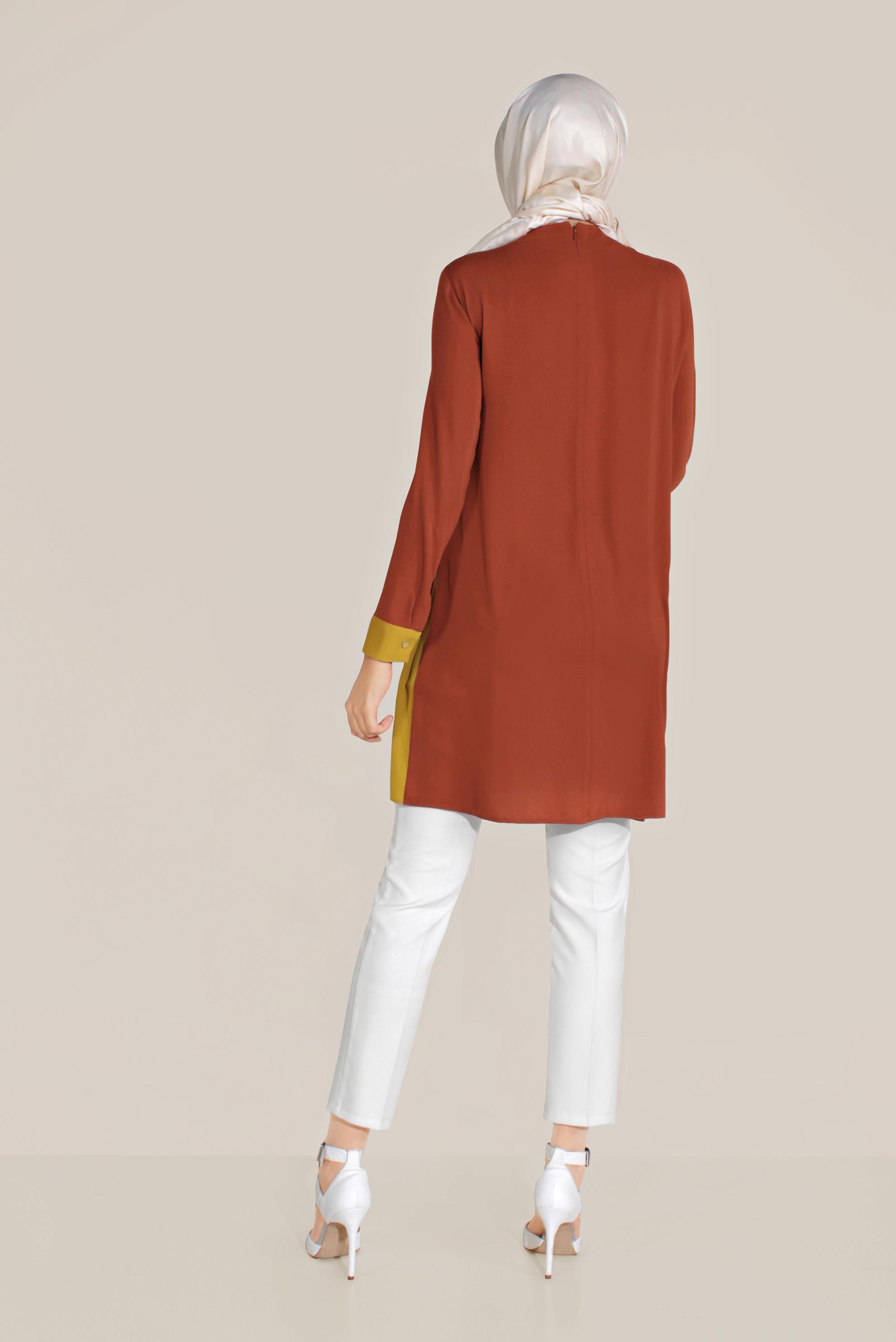 Tesettür giyim TURUNCU CEP DETAYLI TUNİK 40561 