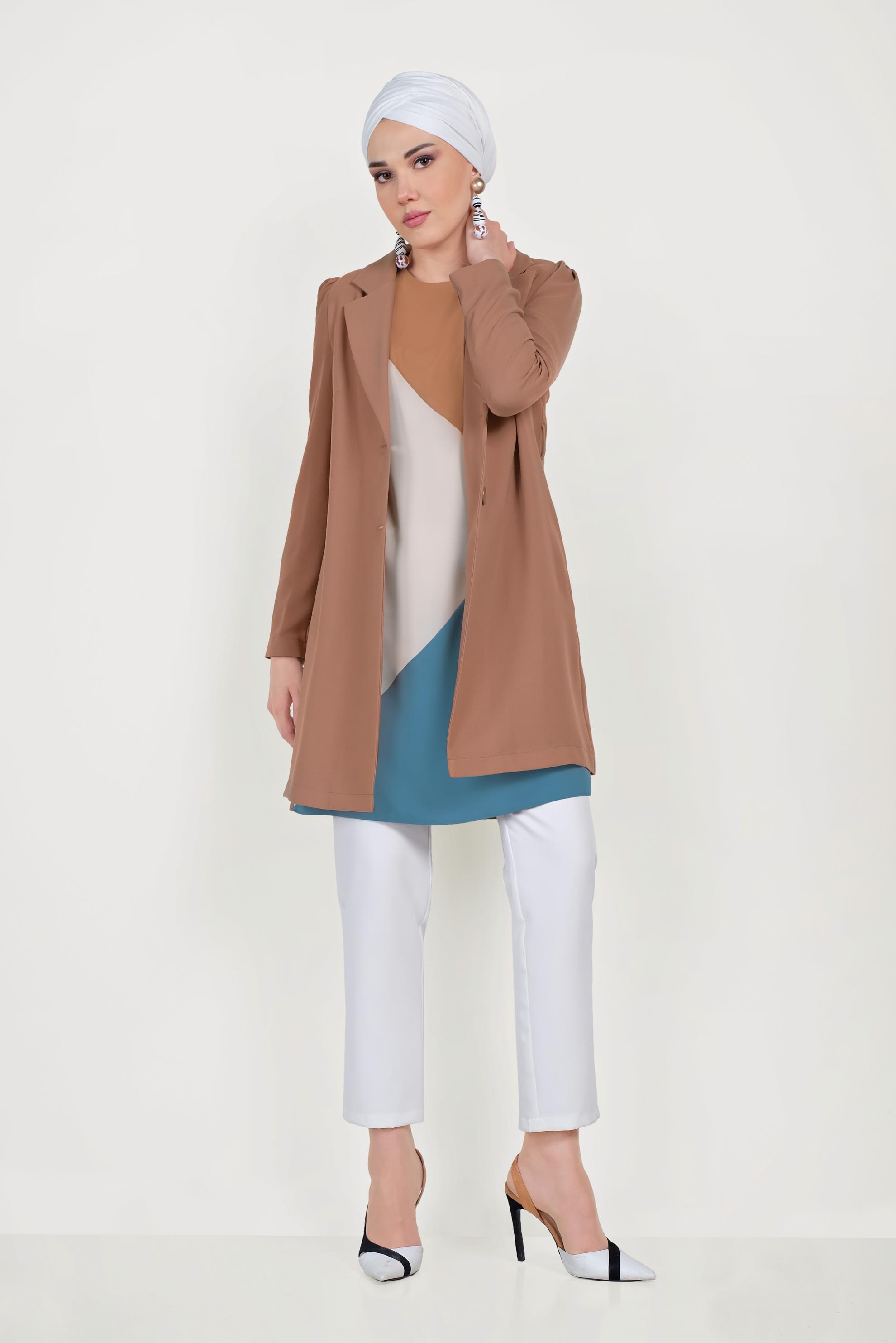 Tesettür giyim KAHVE CEP DETAYLI TUNİK 40561 