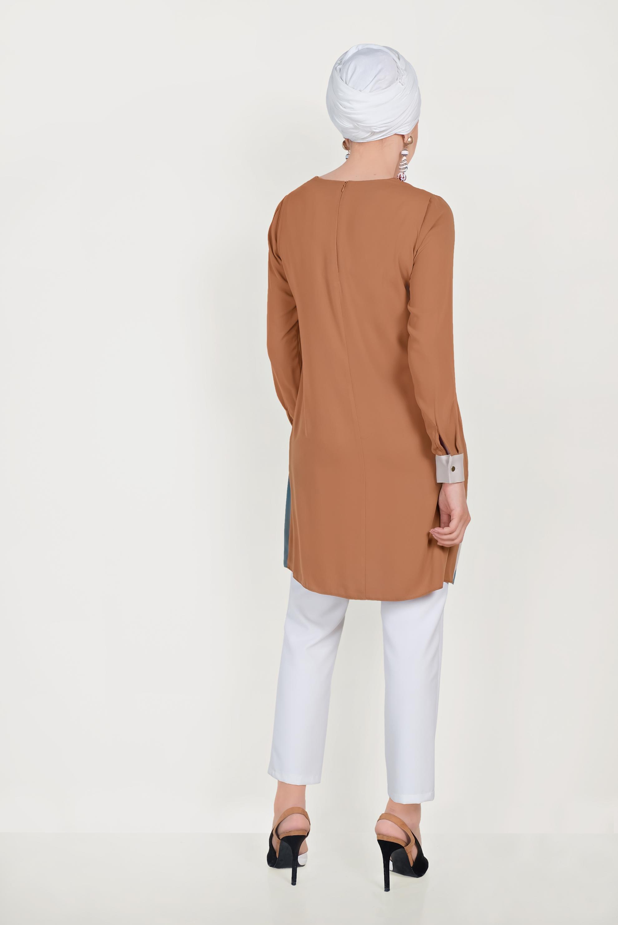Tesettür giyim KAHVE CEP DETAYLI TUNİK 40561 