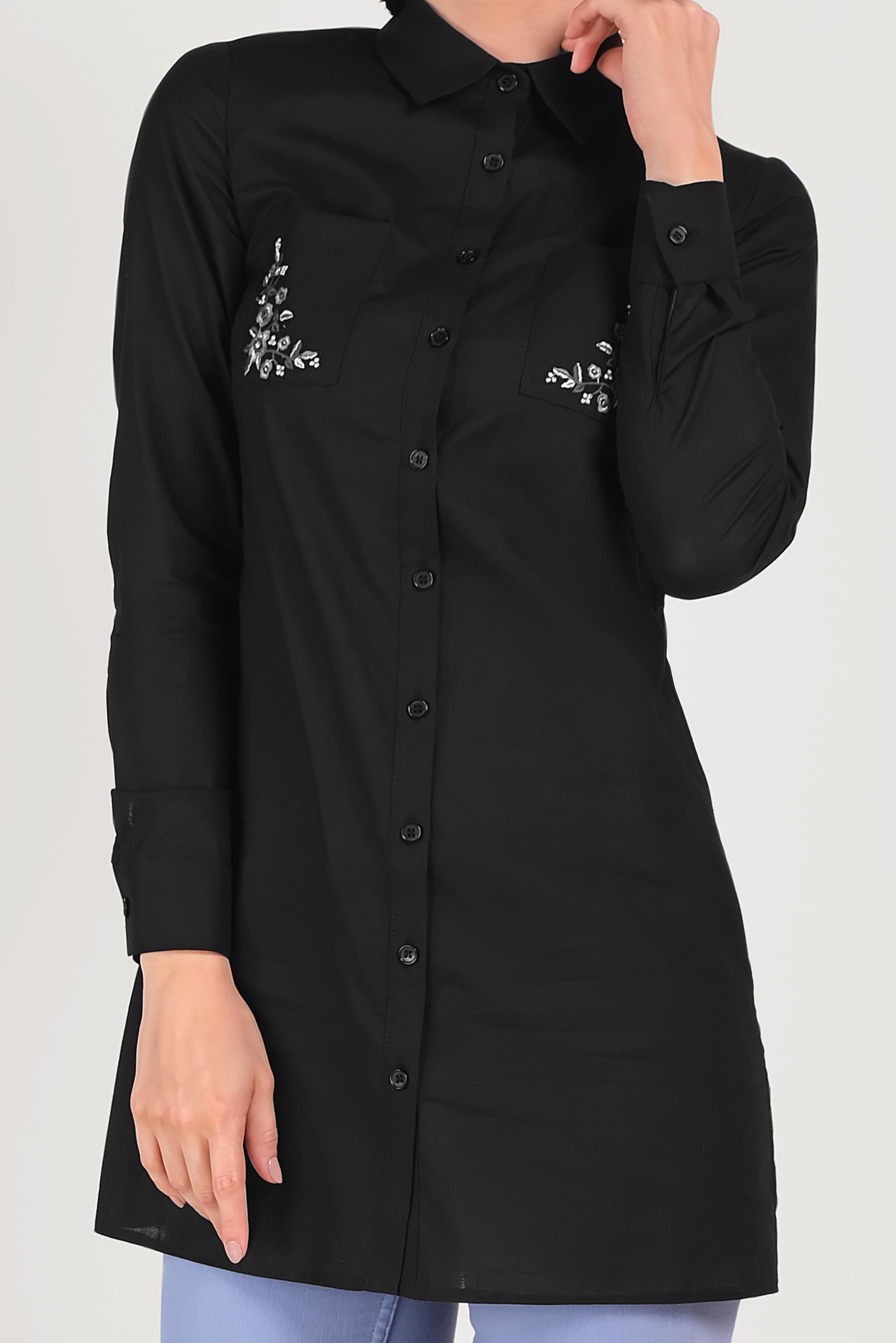 Tesettür giyim SİYAH CEPLERİ NAKIŞLI TUNİK 40563 