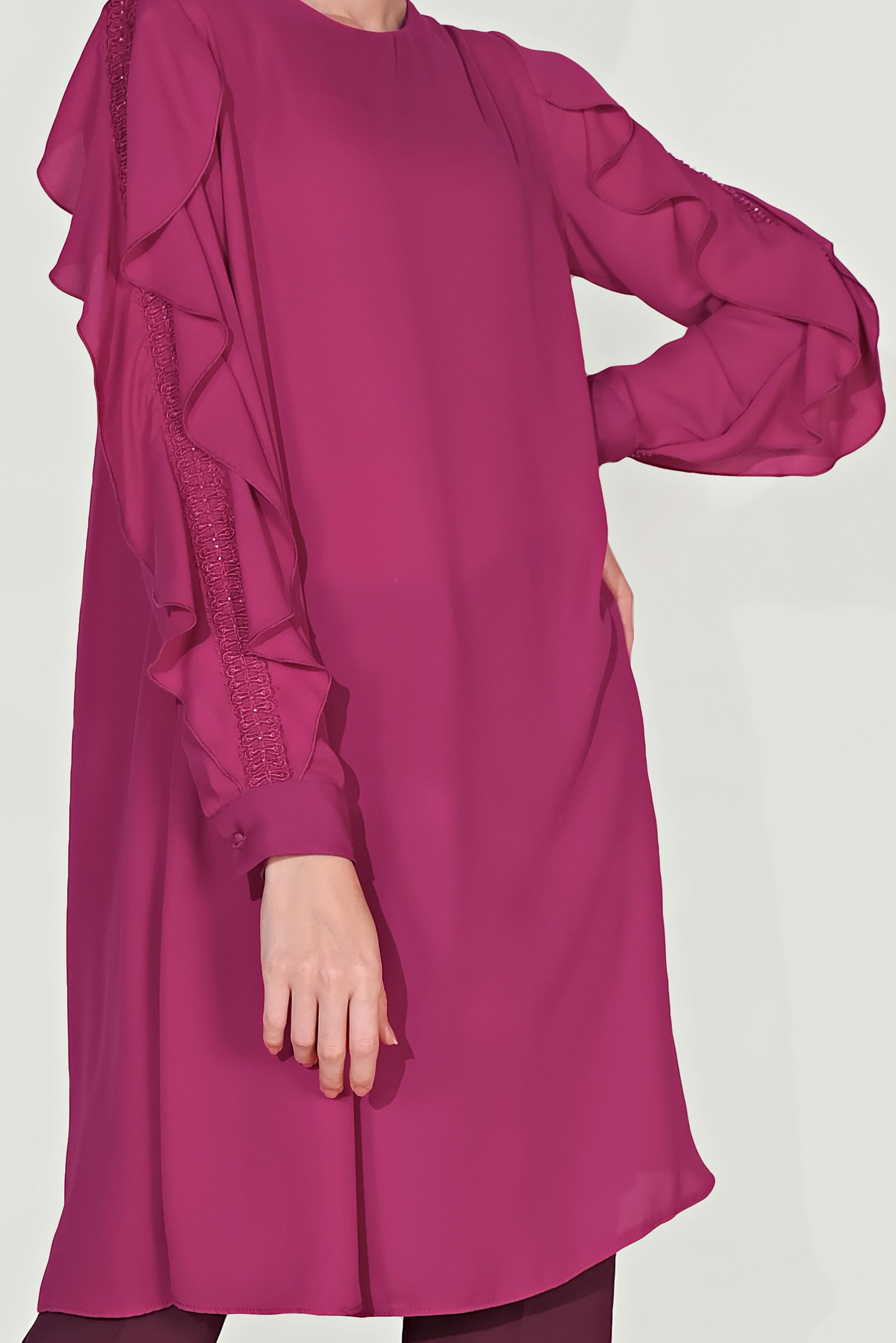 Tesettür giyim MOR KOLLARI FIRFIRLI TUNİK 40565