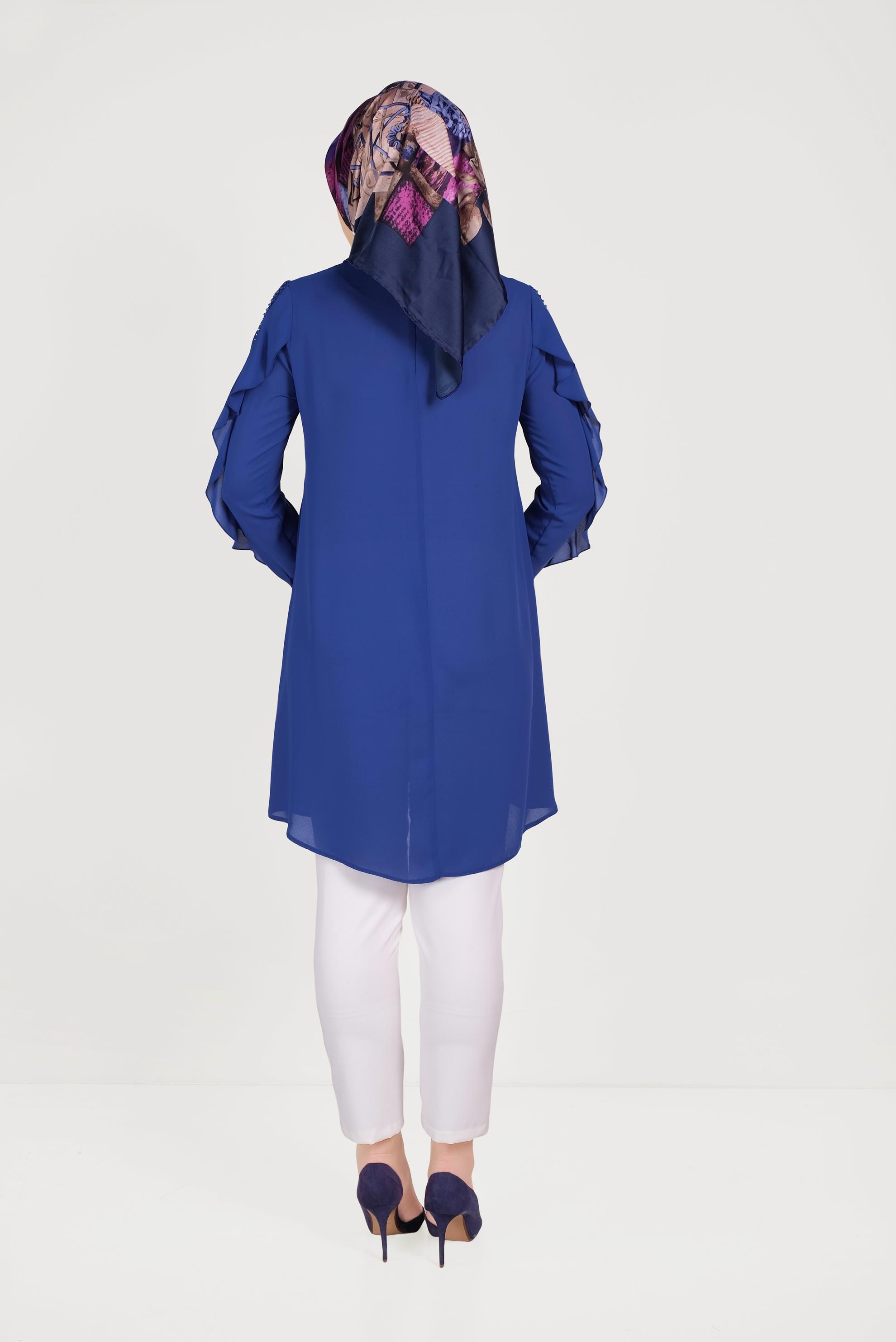 Tesettür giyim MAVİ KOLLARI FIRFIRLI TUNİK 40565