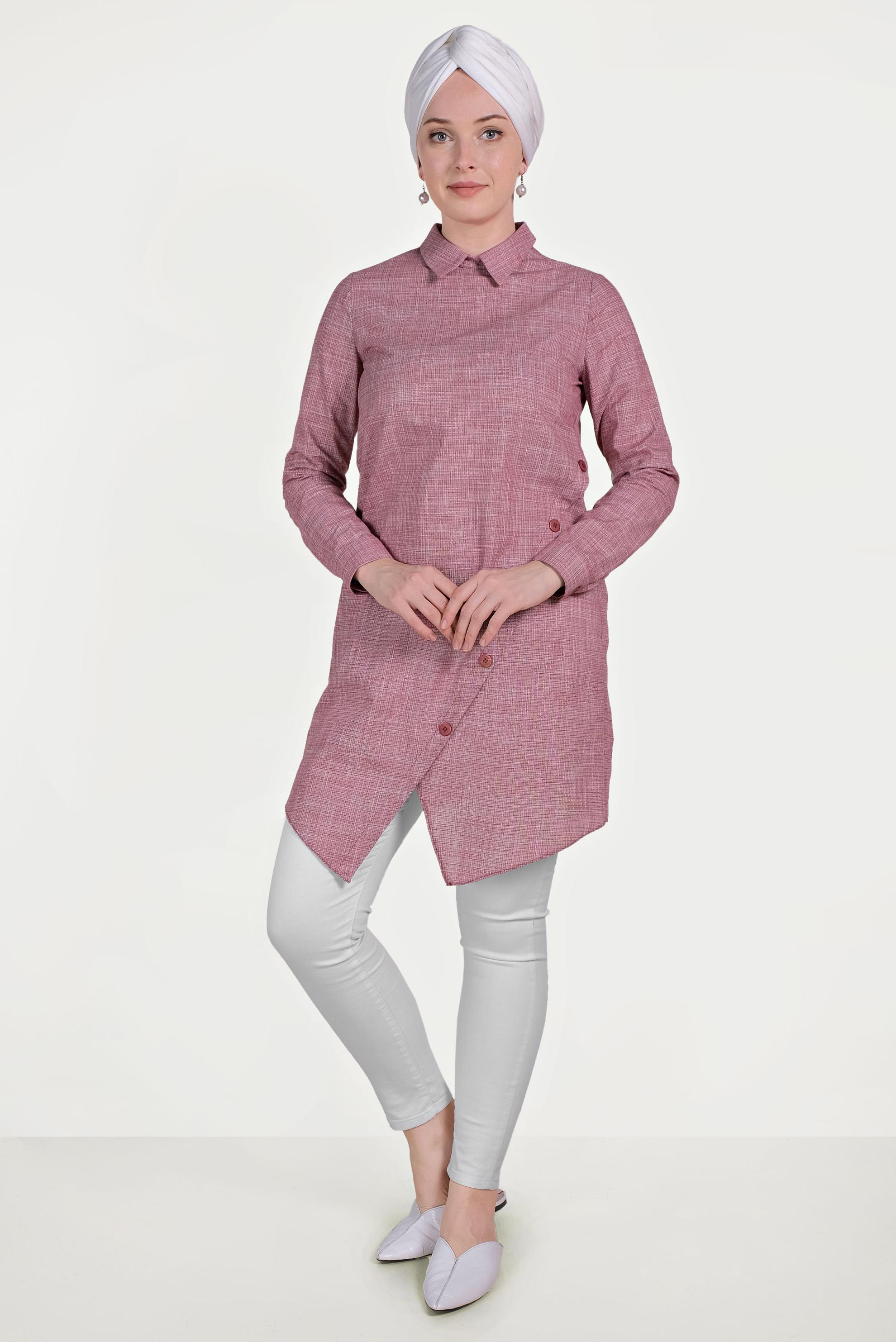 Tesettür giyim BORDO ASİMETRİK KESİM PAMUKLU TUNİK 40576