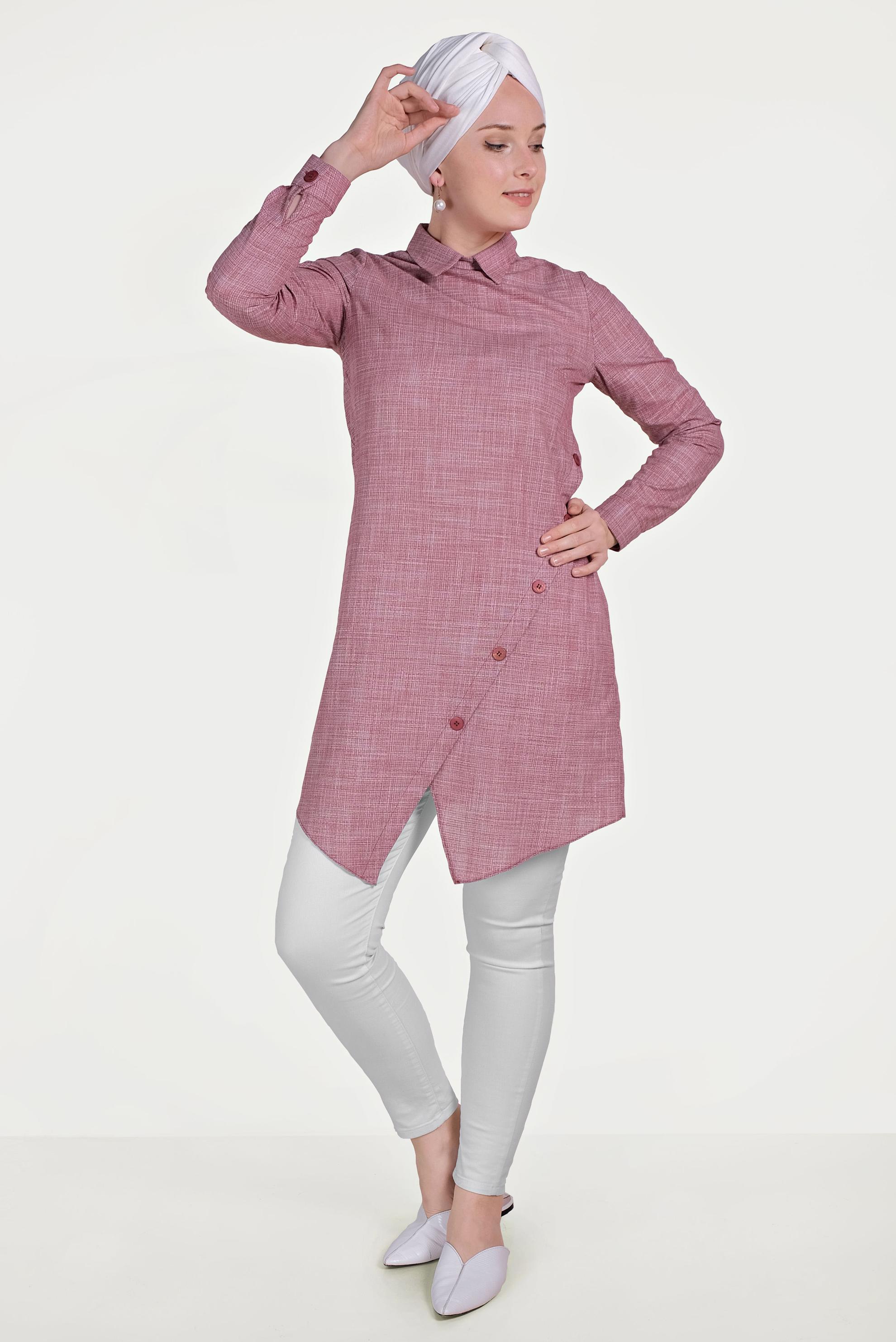 Tesettür giyim BORDO ASİMETRİK KESİM PAMUKLU TUNİK 40576