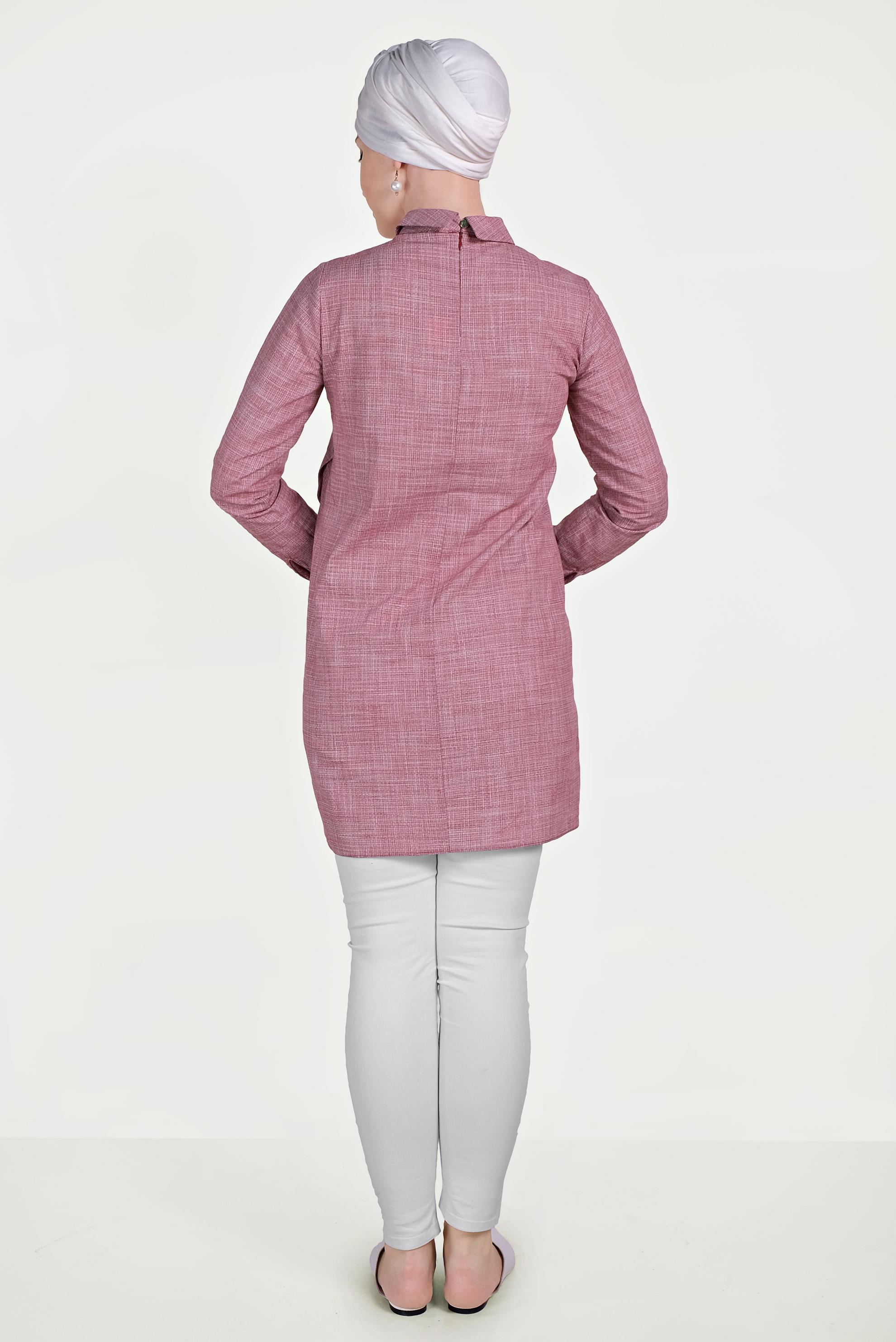 Tesettür giyim BORDO ASİMETRİK KESİM PAMUKLU TUNİK 40576