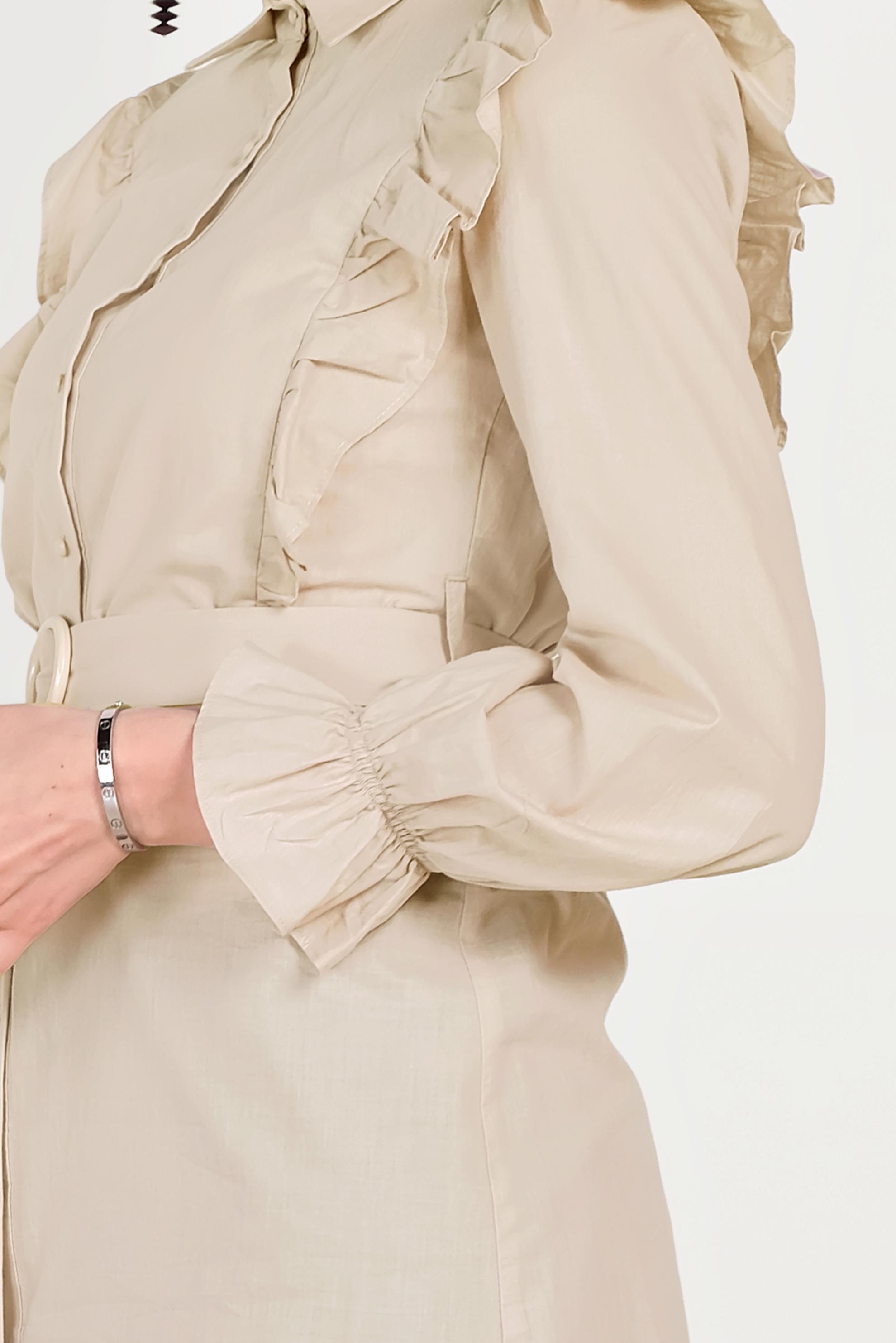 Tesettür giyim BEJ PAMUKLU FIRFIR DETAYLI  TUNİK 40588