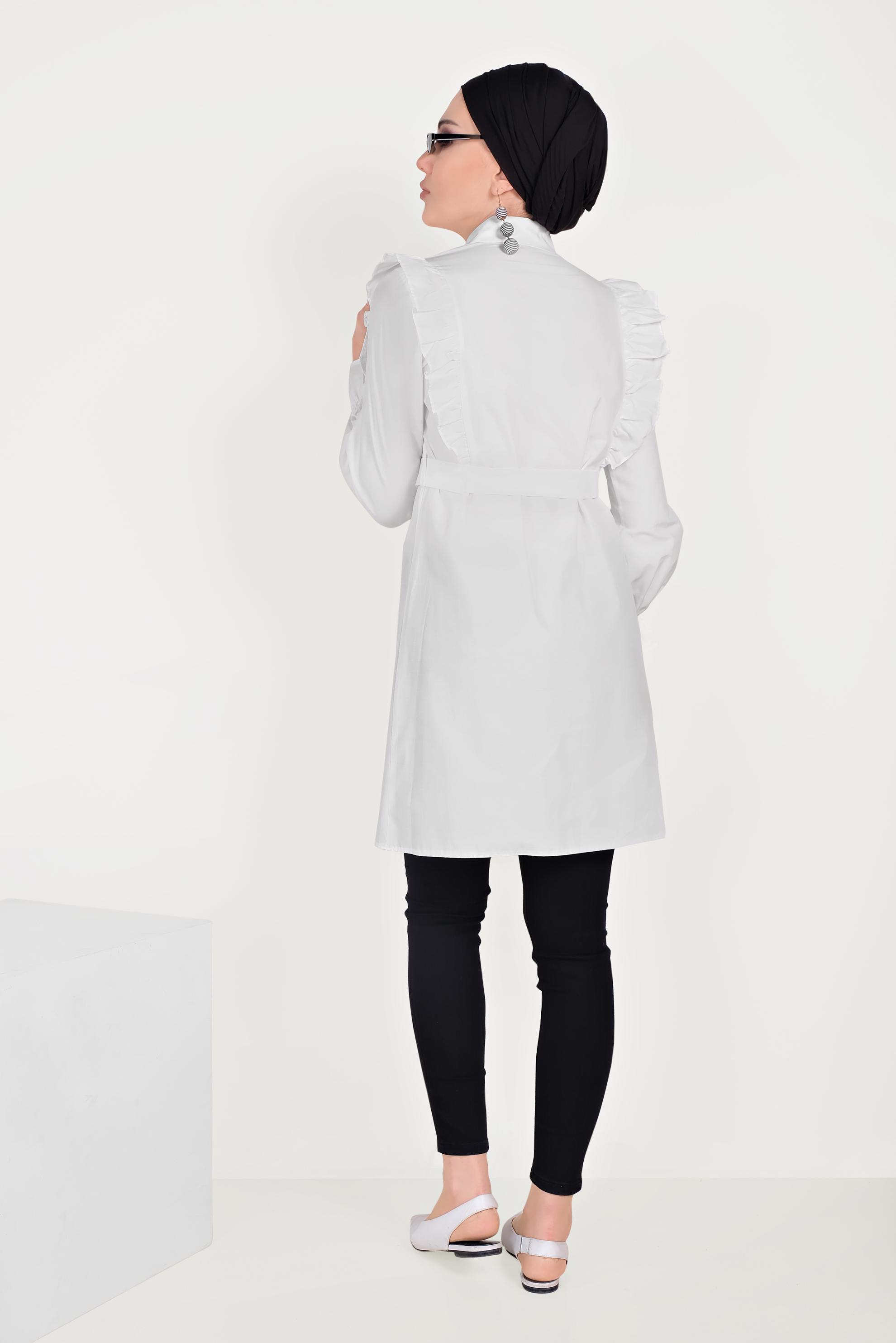 Tesettür giyim BEYAZ PAMUKLU FIRFIR DETAYLI  TUNİK 40588