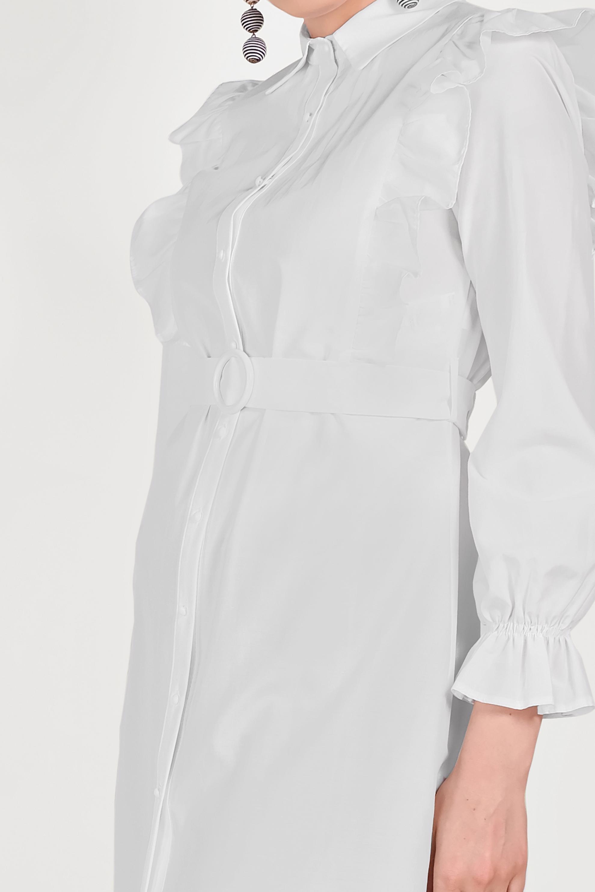 Tesettür giyim BEYAZ PAMUKLU FIRFIR DETAYLI  TUNİK 40588