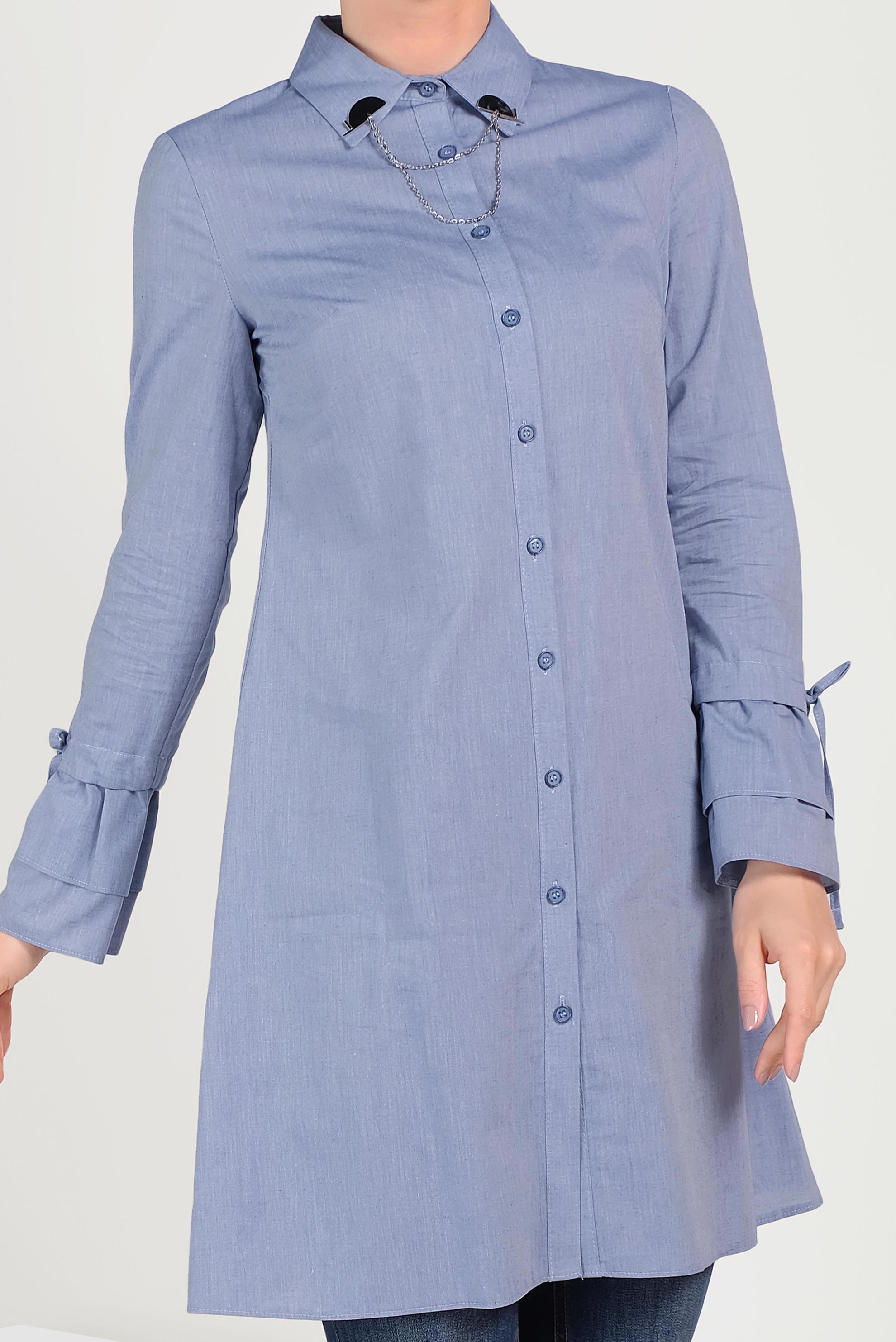 Tesettür giyim LACİVERT PAMUKLU KOLLARI BÜZGÜLÜ TUNİK 40590 