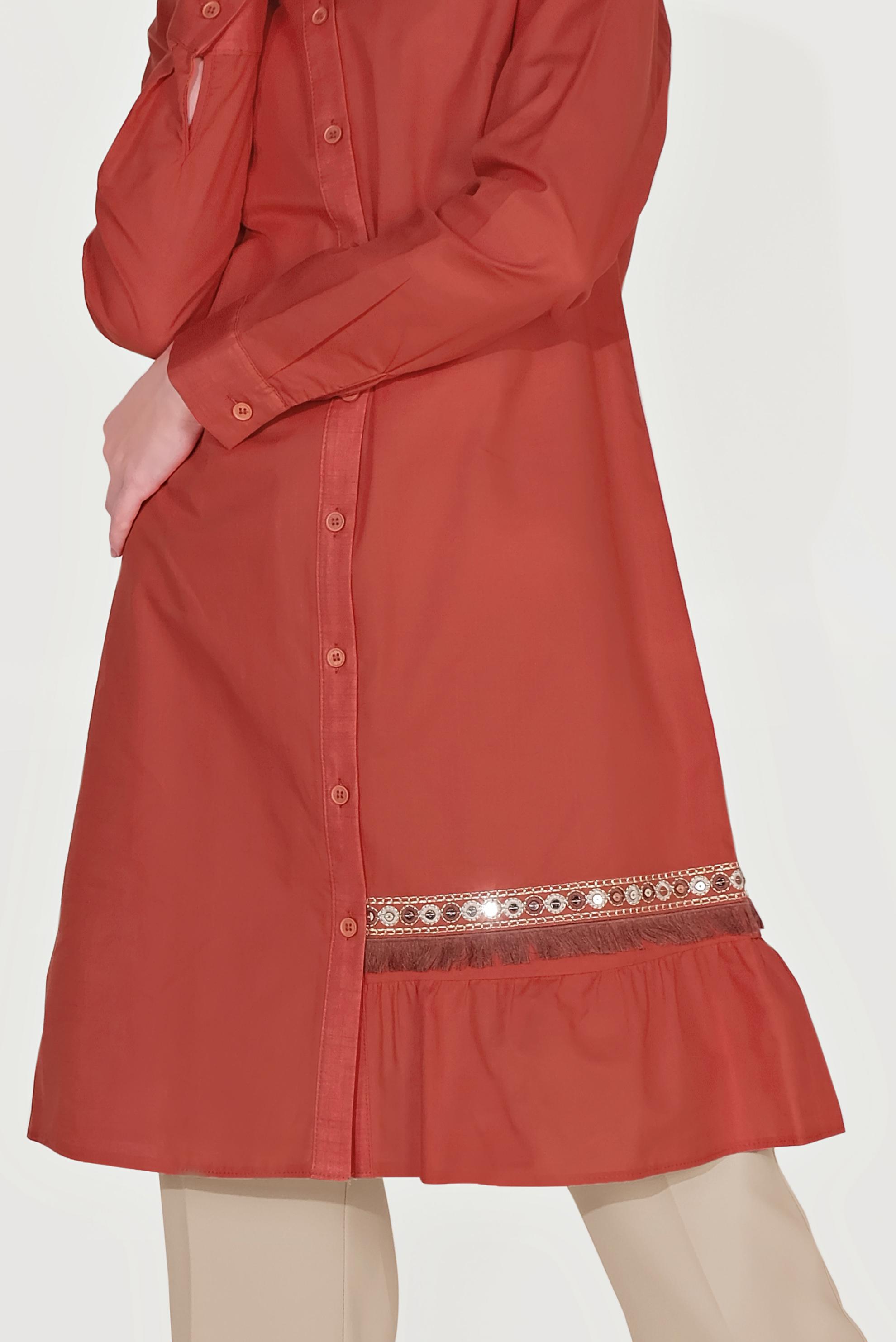 Tesettür giyim TURUNCU PAMUKLU BOYDAN DÜĞMELİ NAKIŞLI TUNİK 40593 